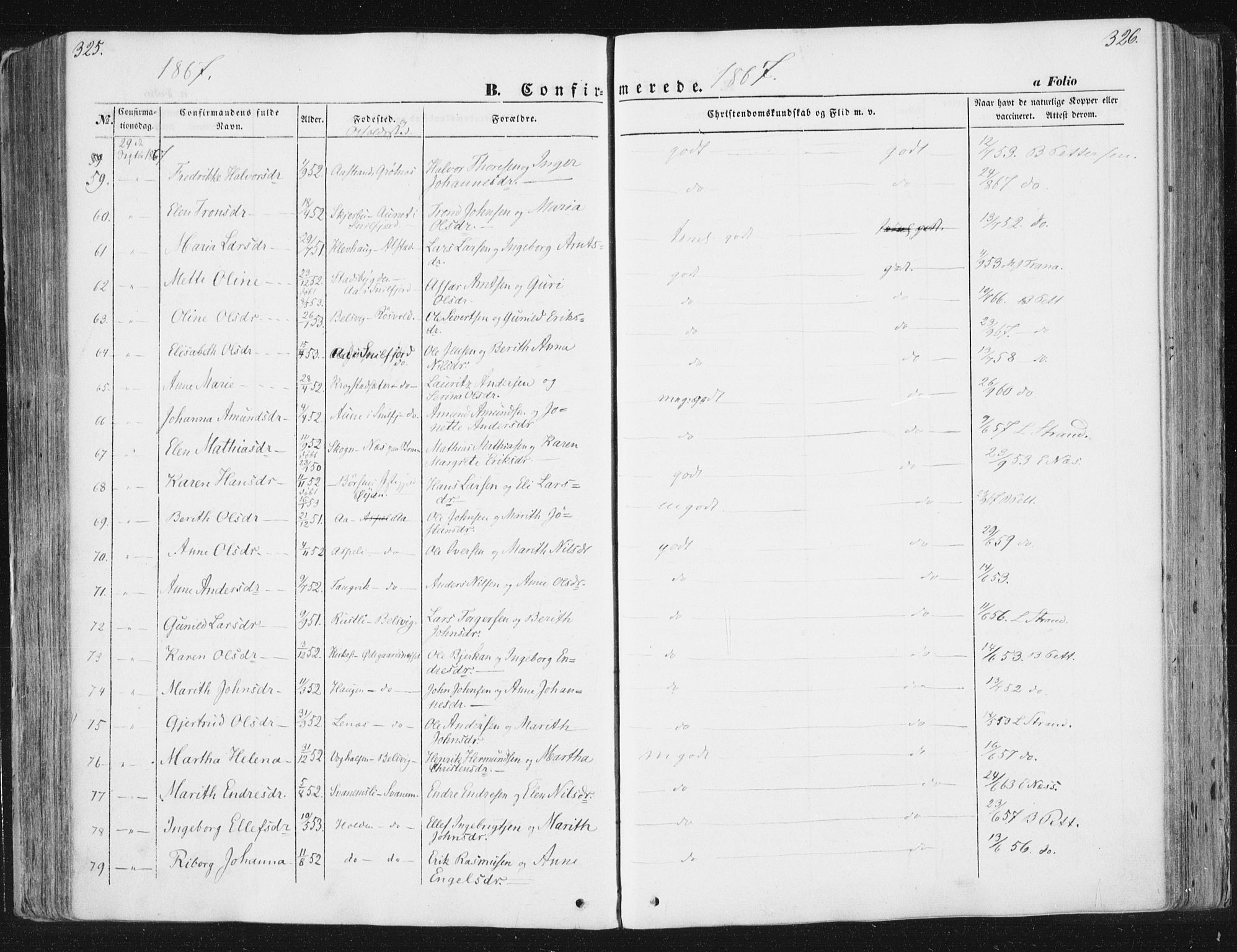 Ministerialprotokoller, klokkerbøker og fødselsregistre - Sør-Trøndelag, AV/SAT-A-1456/630/L0494: Parish register (official) no. 630A07, 1852-1868, p. 325-326