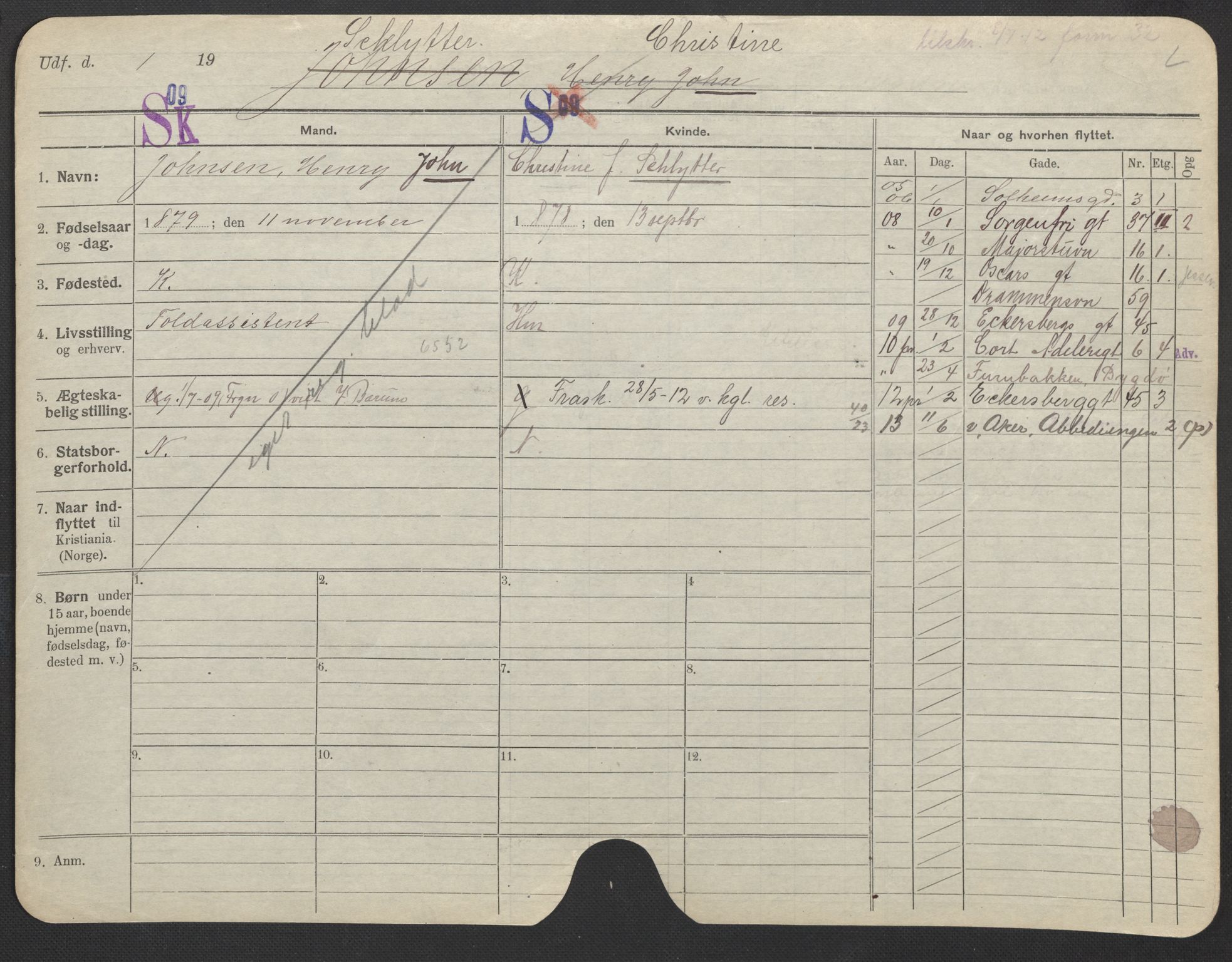 Oslo folkeregister, Registerkort, AV/SAO-A-11715/F/Fa/Fac/L0023: Kvinner, 1906-1914, p. 924a