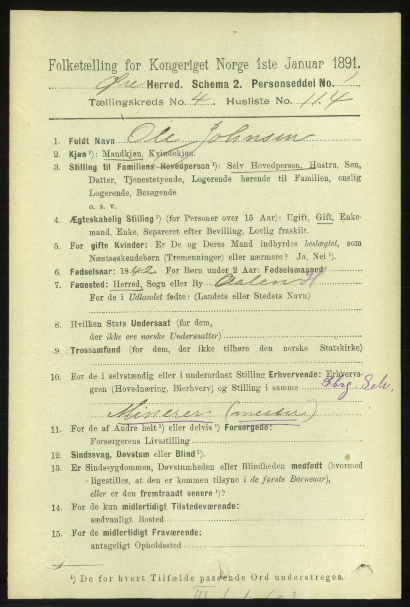 RA, 1891 census for 1558 Øre, 1891, p. 2270