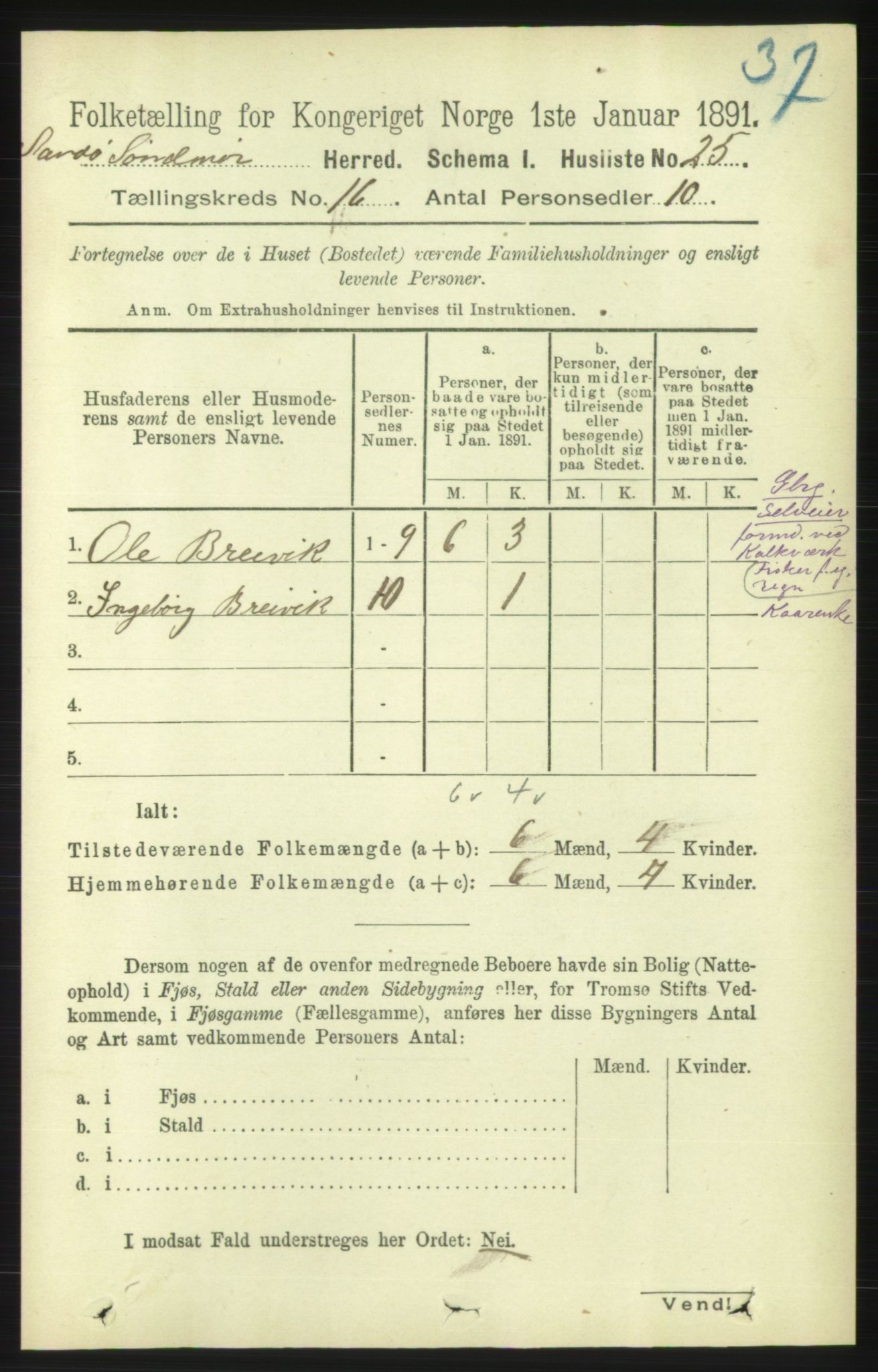 RA, 1891 census for 1514 Sande, 1891, p. 3164