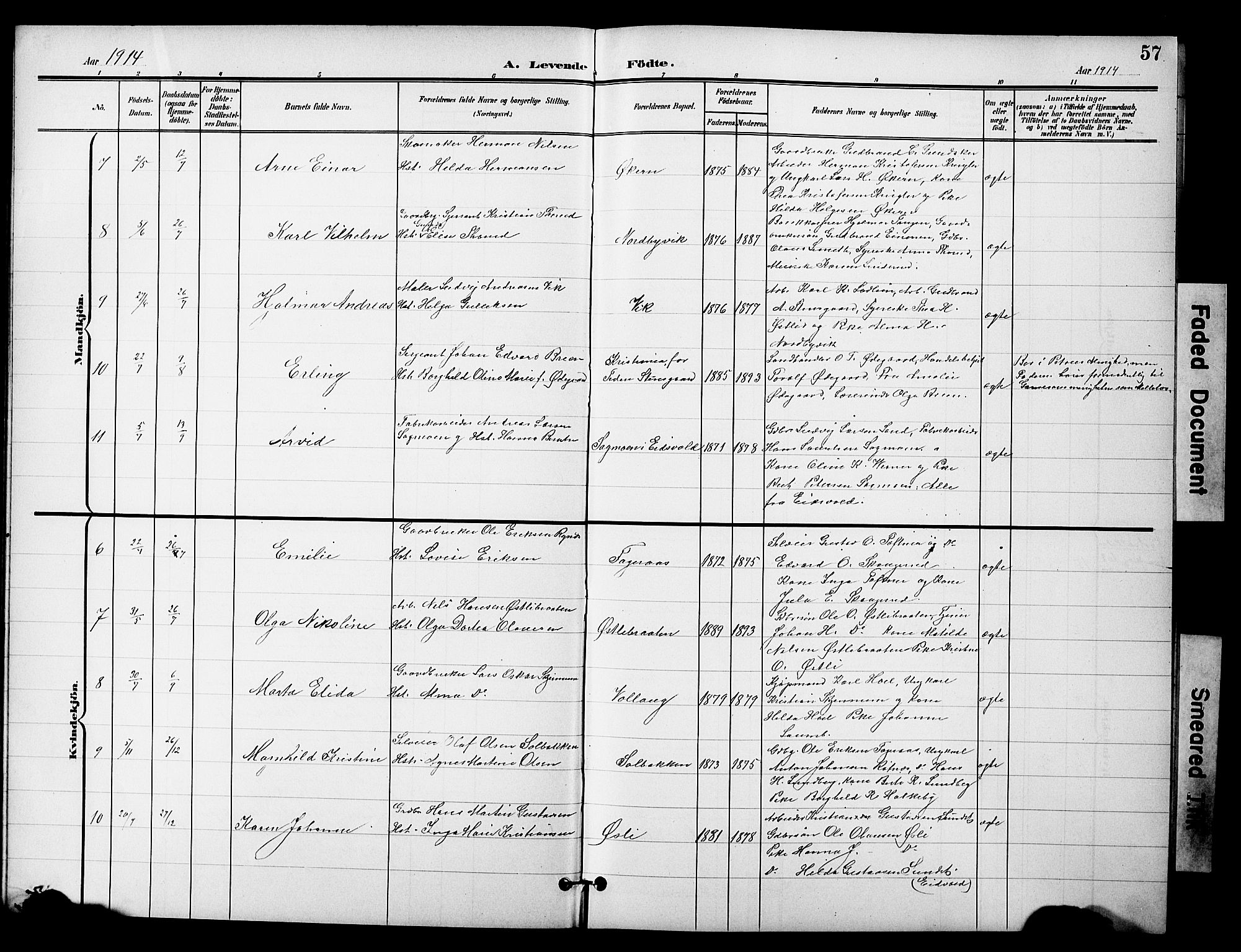 Nannestad prestekontor Kirkebøker, AV/SAO-A-10414a/G/Gc/L0001: Parish register (copy) no. III 1, 1901-1916, p. 57