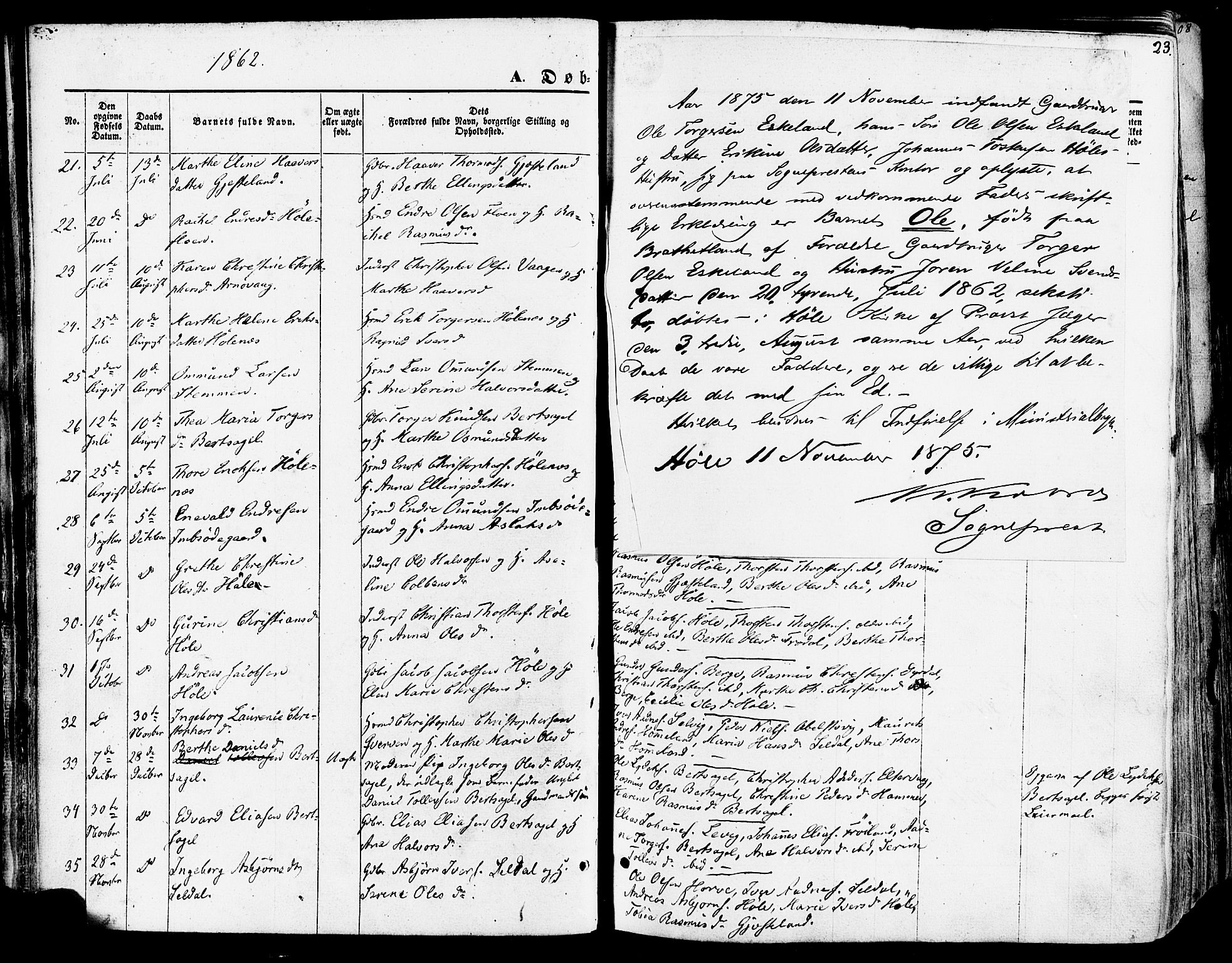 Høgsfjord sokneprestkontor, SAST/A-101624/H/Ha/Haa/L0002: Parish register (official) no. A 2, 1855-1885, p. 23