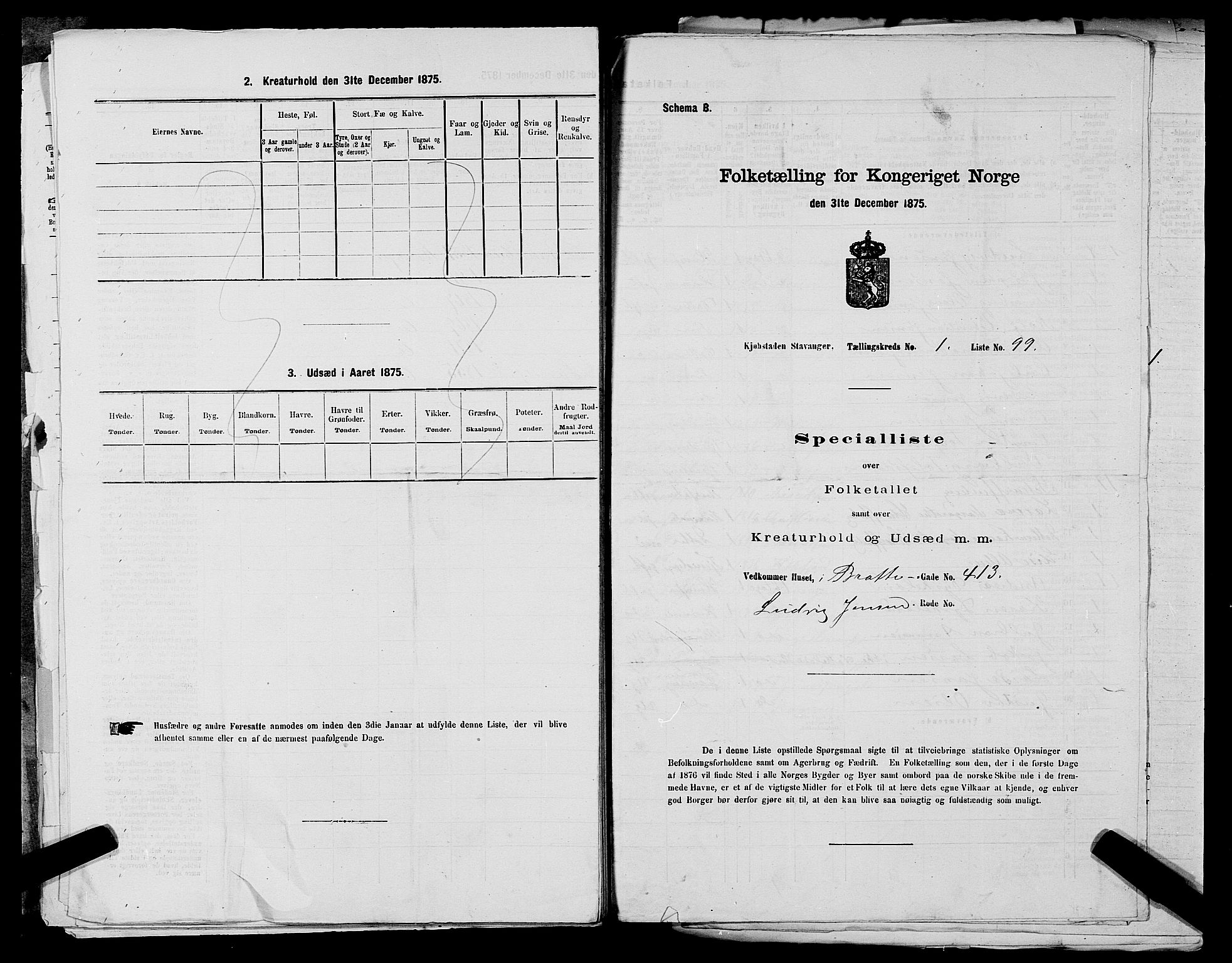 SAST, 1875 census for 1103 Stavanger, 1875, p. 209