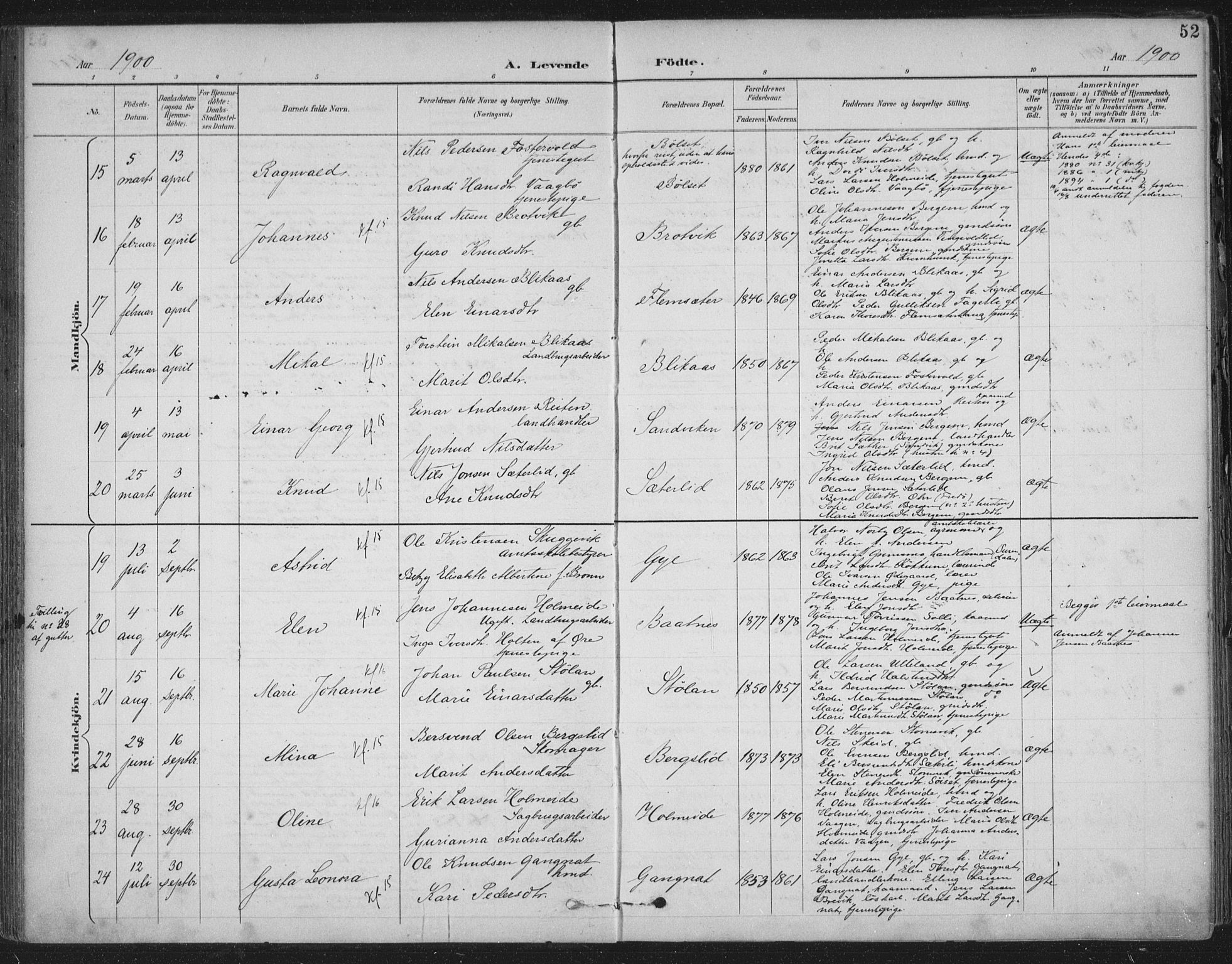 Ministerialprotokoller, klokkerbøker og fødselsregistre - Møre og Romsdal, AV/SAT-A-1454/586/L0988: Parish register (official) no. 586A14, 1893-1905, p. 52