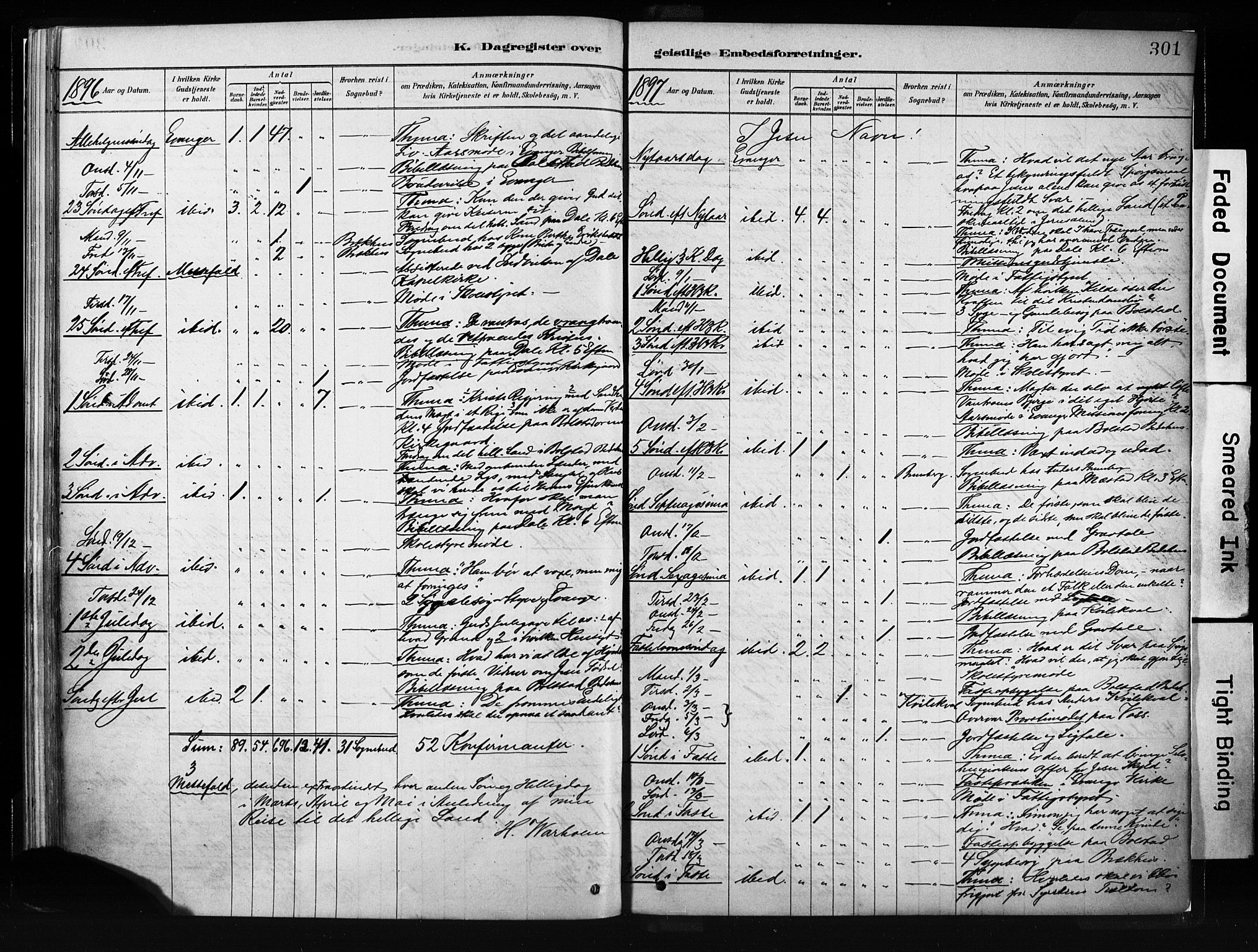 Evanger sokneprestembete, SAB/A-99924: Parish register (official) no. A 1, 1877-1899, p. 301
