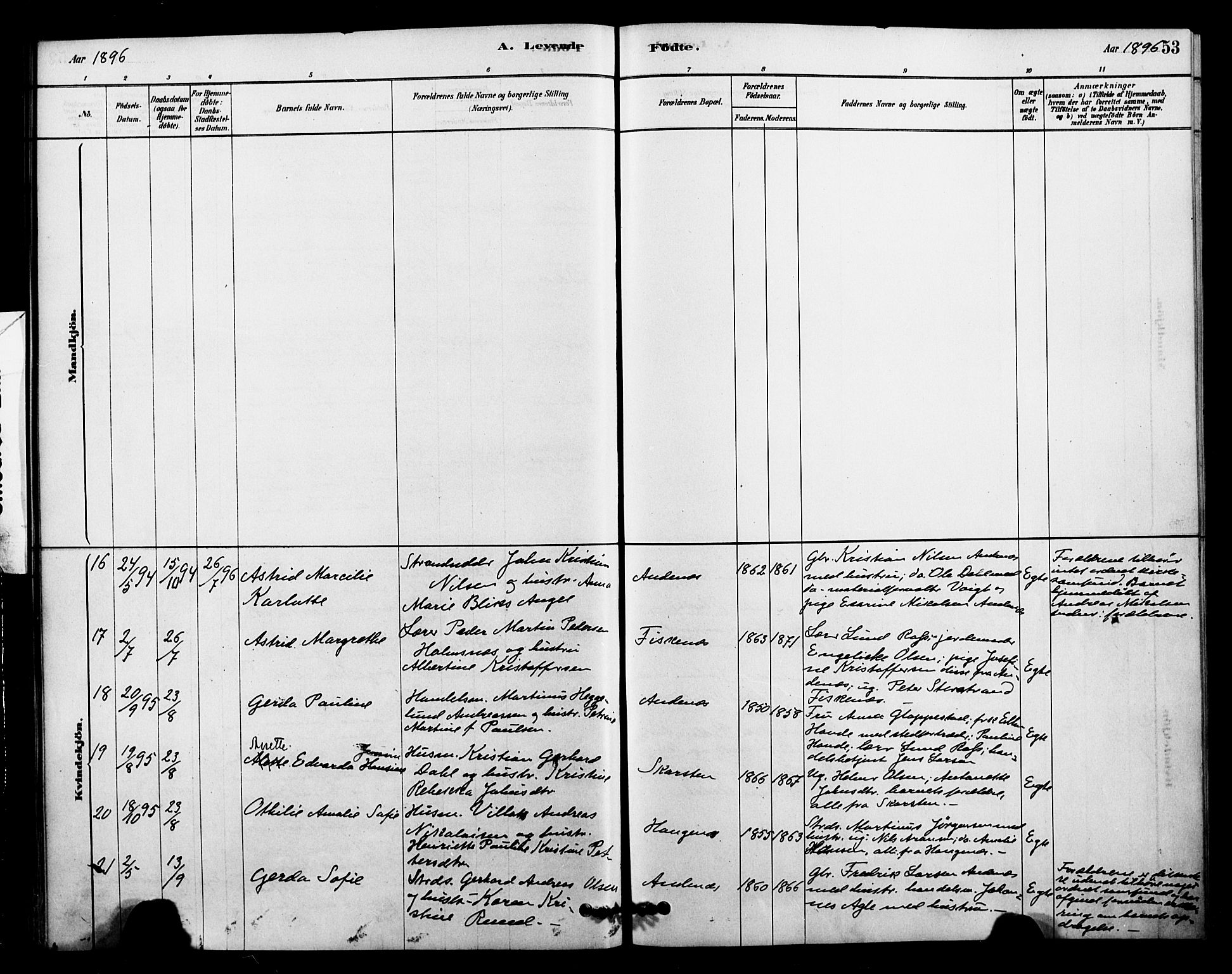 Ministerialprotokoller, klokkerbøker og fødselsregistre - Nordland, AV/SAT-A-1459/899/L1436: Parish register (official) no. 899A04, 1881-1896, p. 53