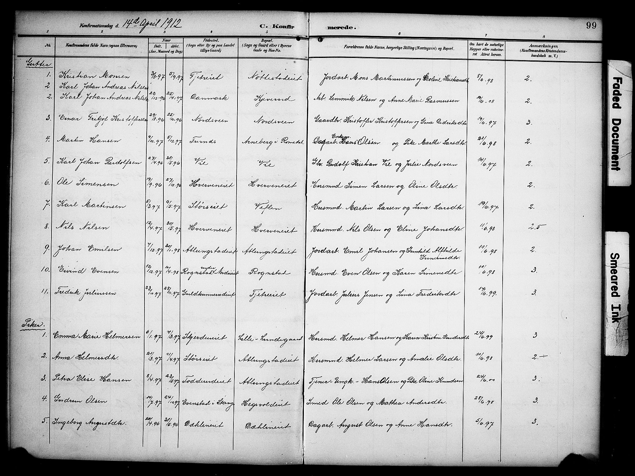 Stange prestekontor, AV/SAH-PREST-002/K/L0022: Parish register (official) no. 22, 1903-1914, p. 99