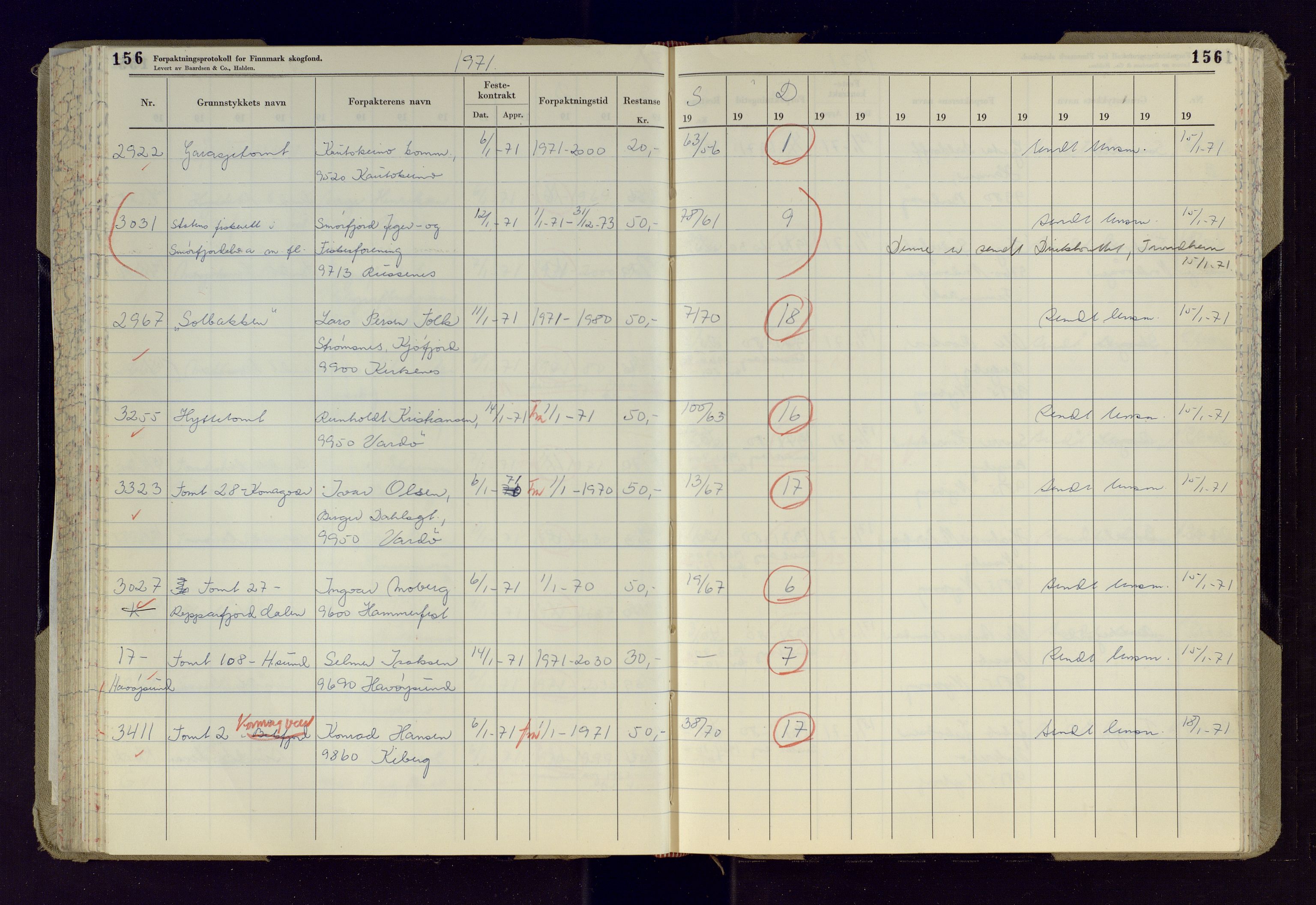 Finnmark jordsalgskommisjon/jordsalgskontor og Statskog SF Finnmark jordsalgskontor, AV/SATØ-S-1443/J/Ja/L0014: Forpaktningsprotokoll for Finnmark skogfond, 1969-1972, p. 156