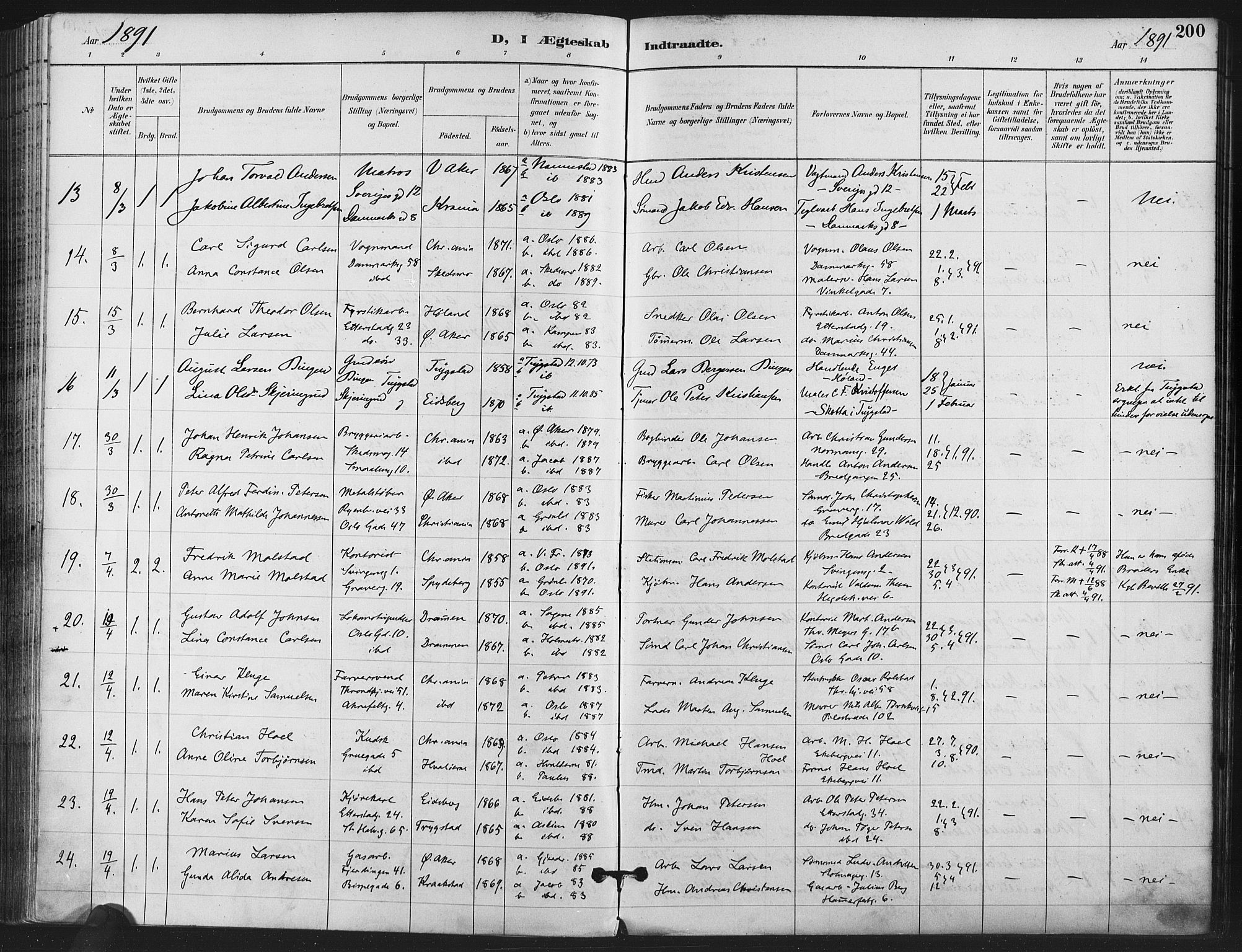 Gamlebyen prestekontor Kirkebøker, SAO/A-10884/F/Fa/L0008: Parish register (official) no. 8, 1891-1908, p. 200