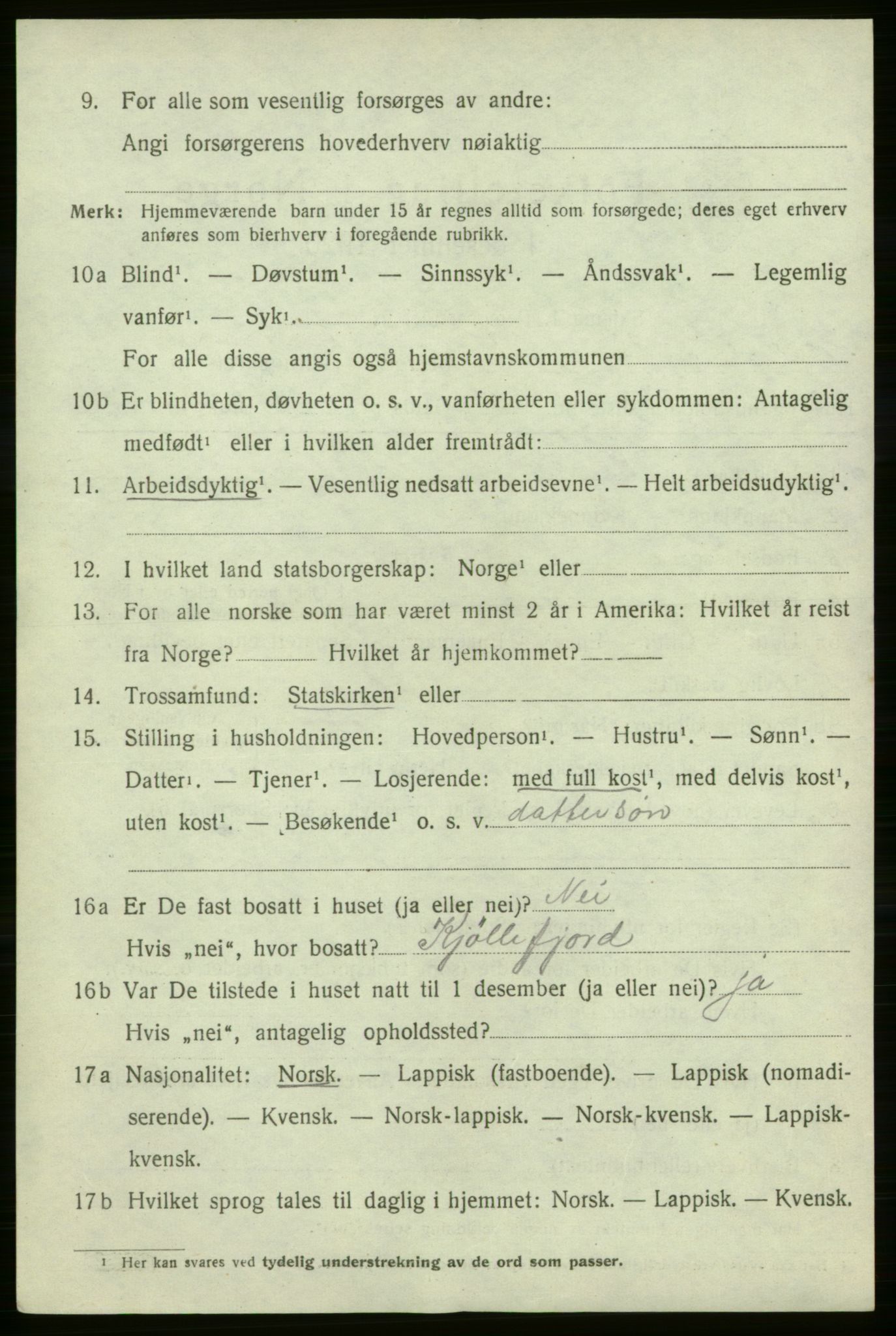 SATØ, 1920 census for Lebesby, 1920, p. 3008