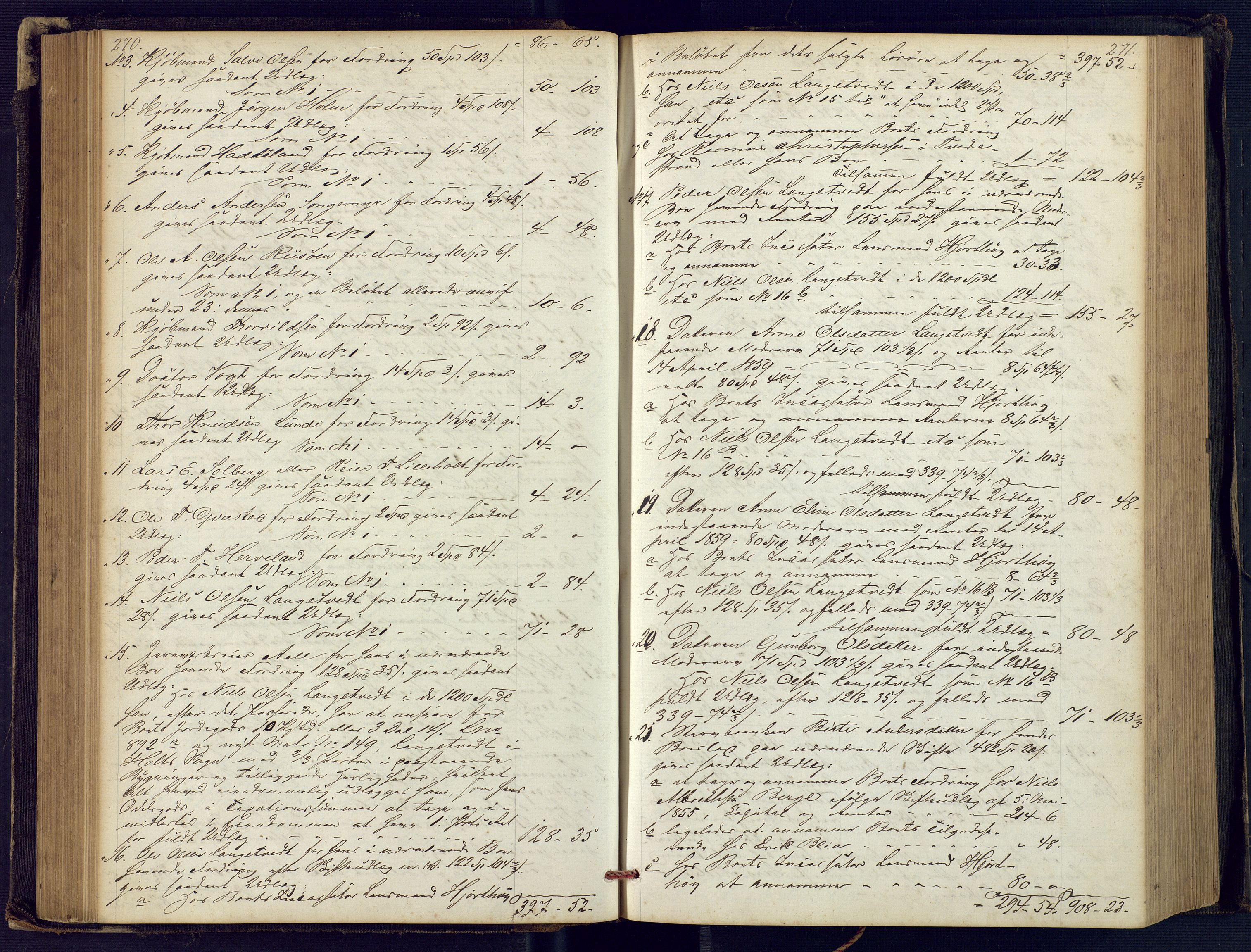 Holt sorenskriveri, SAK/1221-0002/H/Hc/L0029: Skifteutlodningsprotokoll nr. 4 med løst register, 1857-1862, p. 270-271