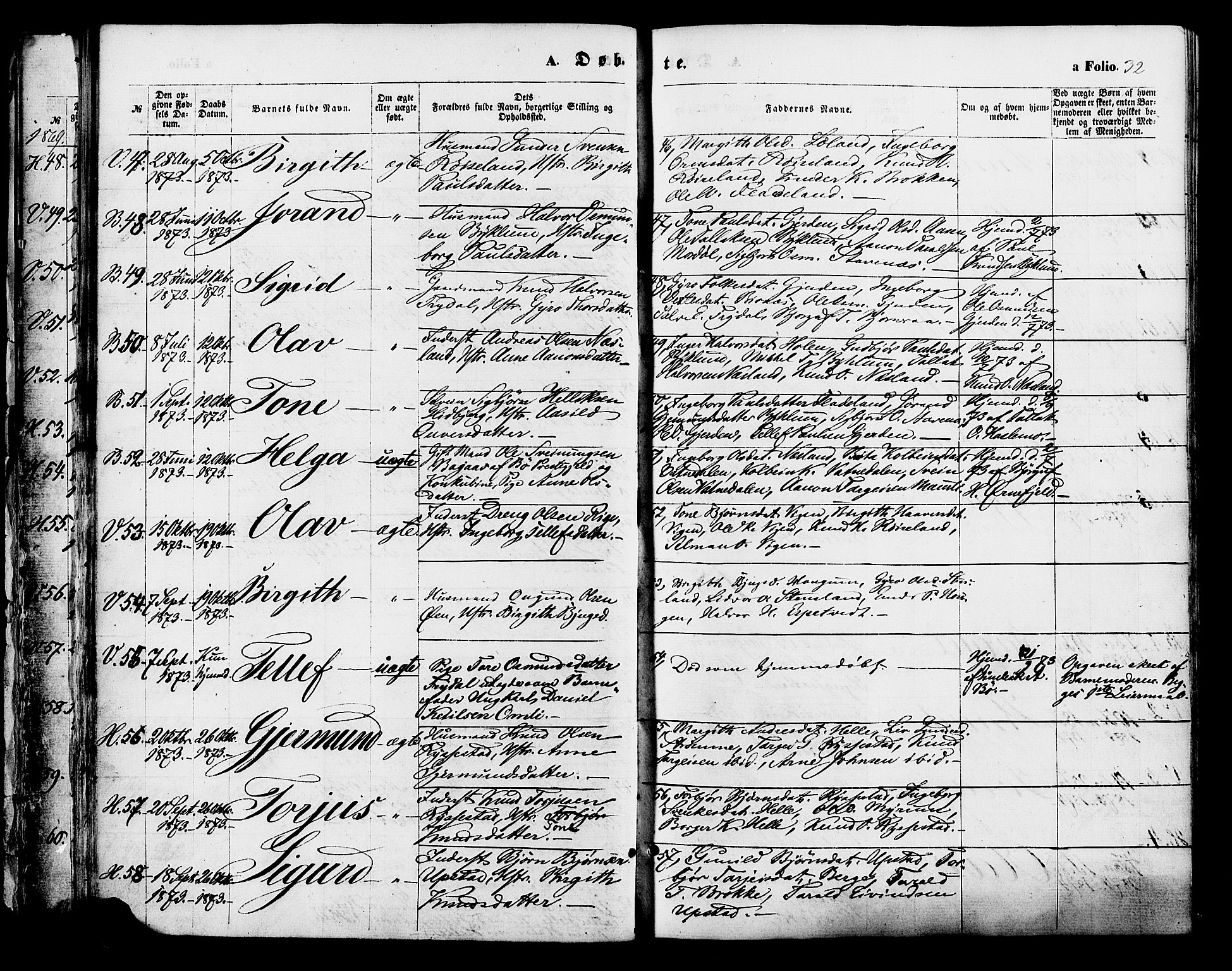 Valle sokneprestkontor, SAK/1111-0044/F/Fa/Fac/L0008: Parish register (official) no. A 8, 1868-1882, p. 32