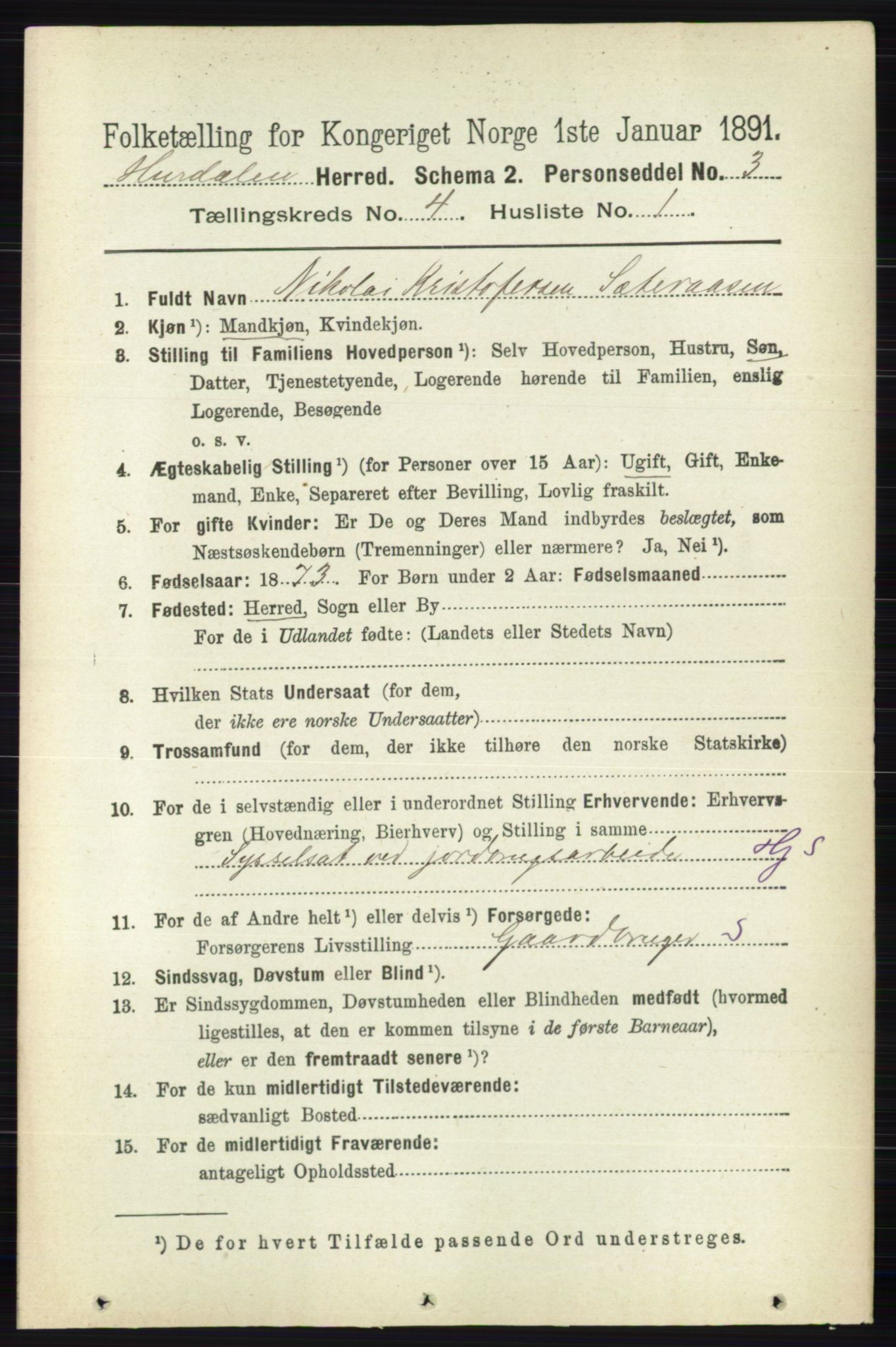 RA, 1891 census for 0239 Hurdal, 1891, p. 1431