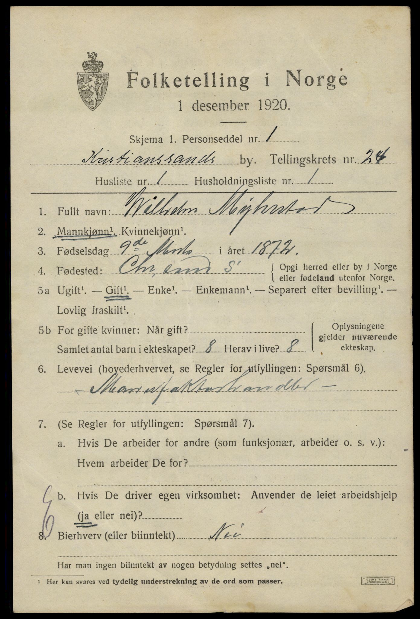 SAK, 1920 census for Kristiansand, 1920, p. 42239