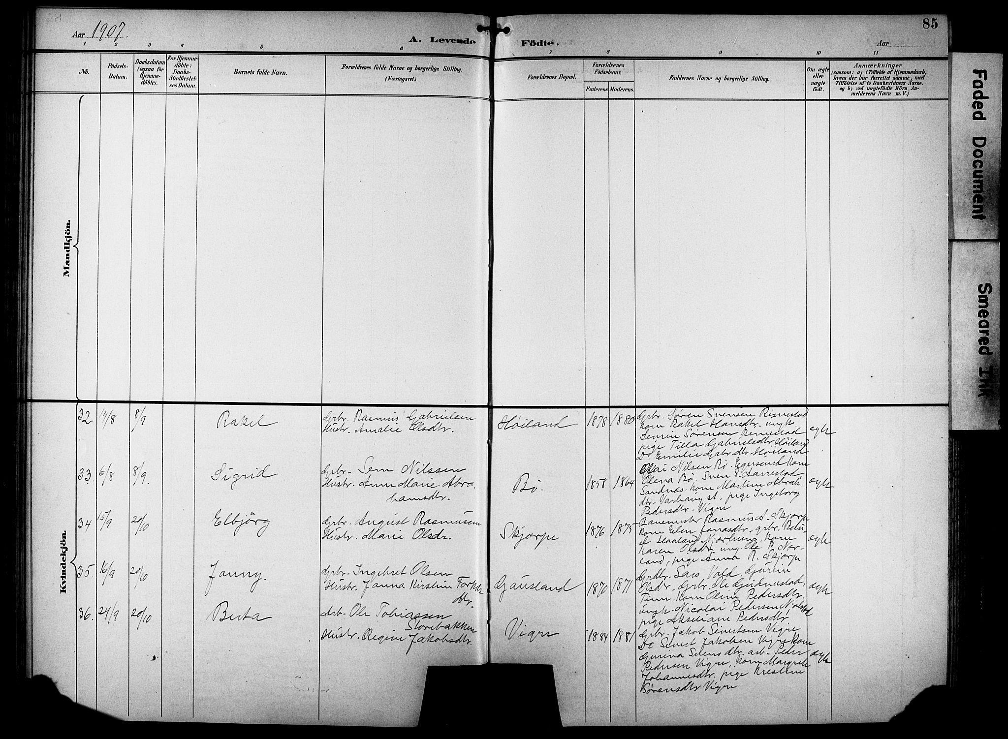 Hå sokneprestkontor, AV/SAST-A-101801/001/30BB/L0005: Parish register (copy) no. B 5, 1894-1912, p. 85