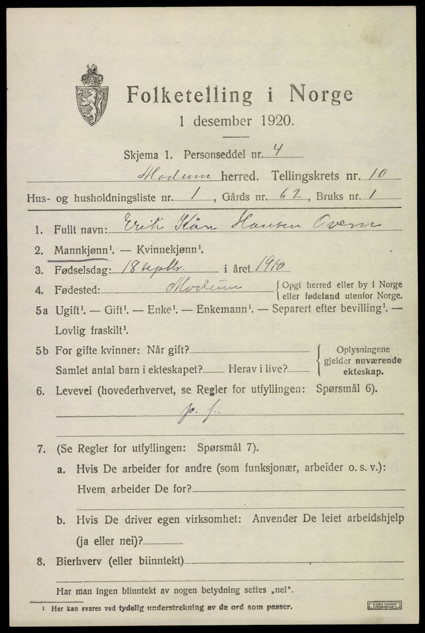 SAKO, 1920 census for Modum, 1920, p. 12923