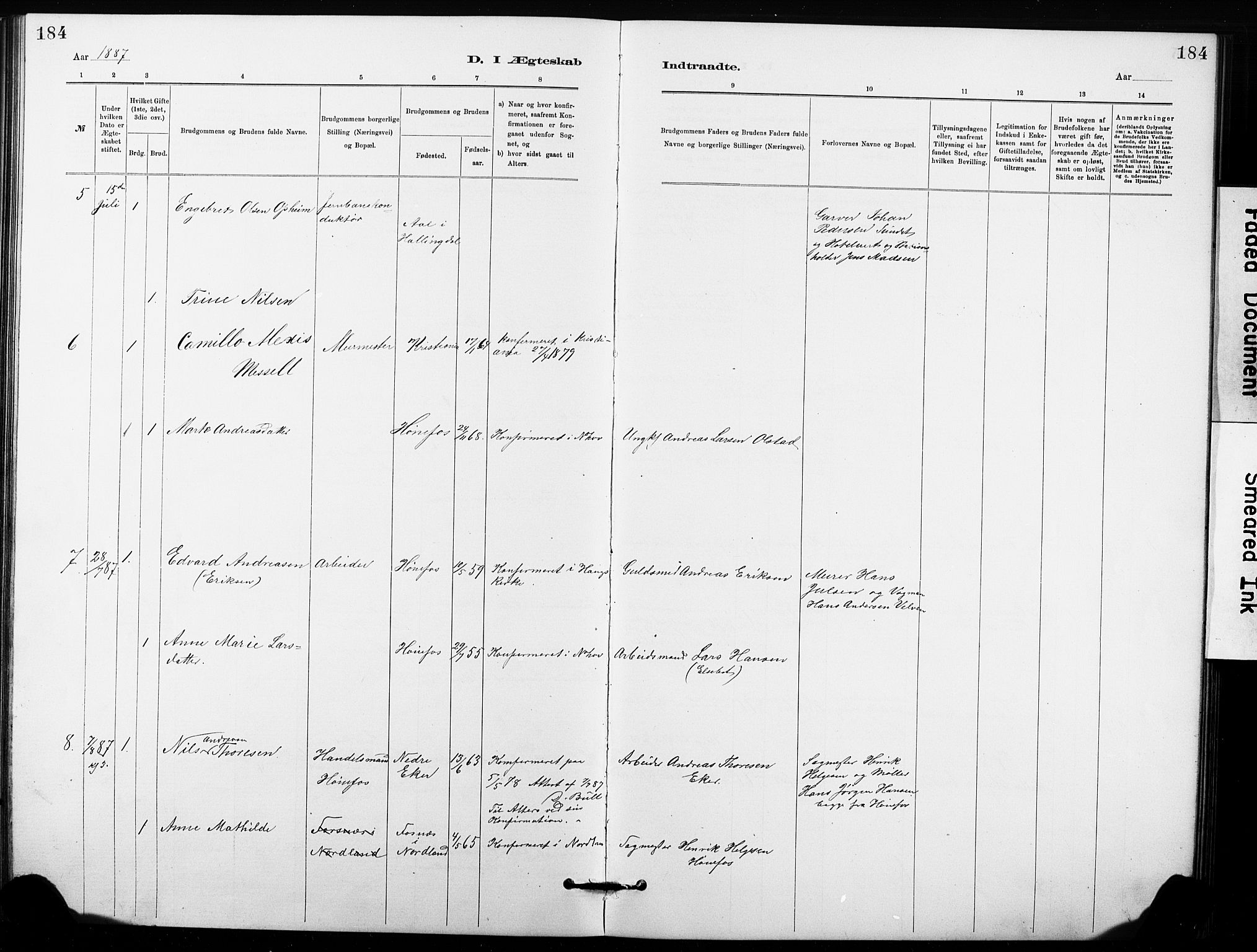 Hønefoss kirkebøker, AV/SAKO-A-609/G/Ga/L0001: Parish register (copy) no. 1, 1870-1887, p. 184