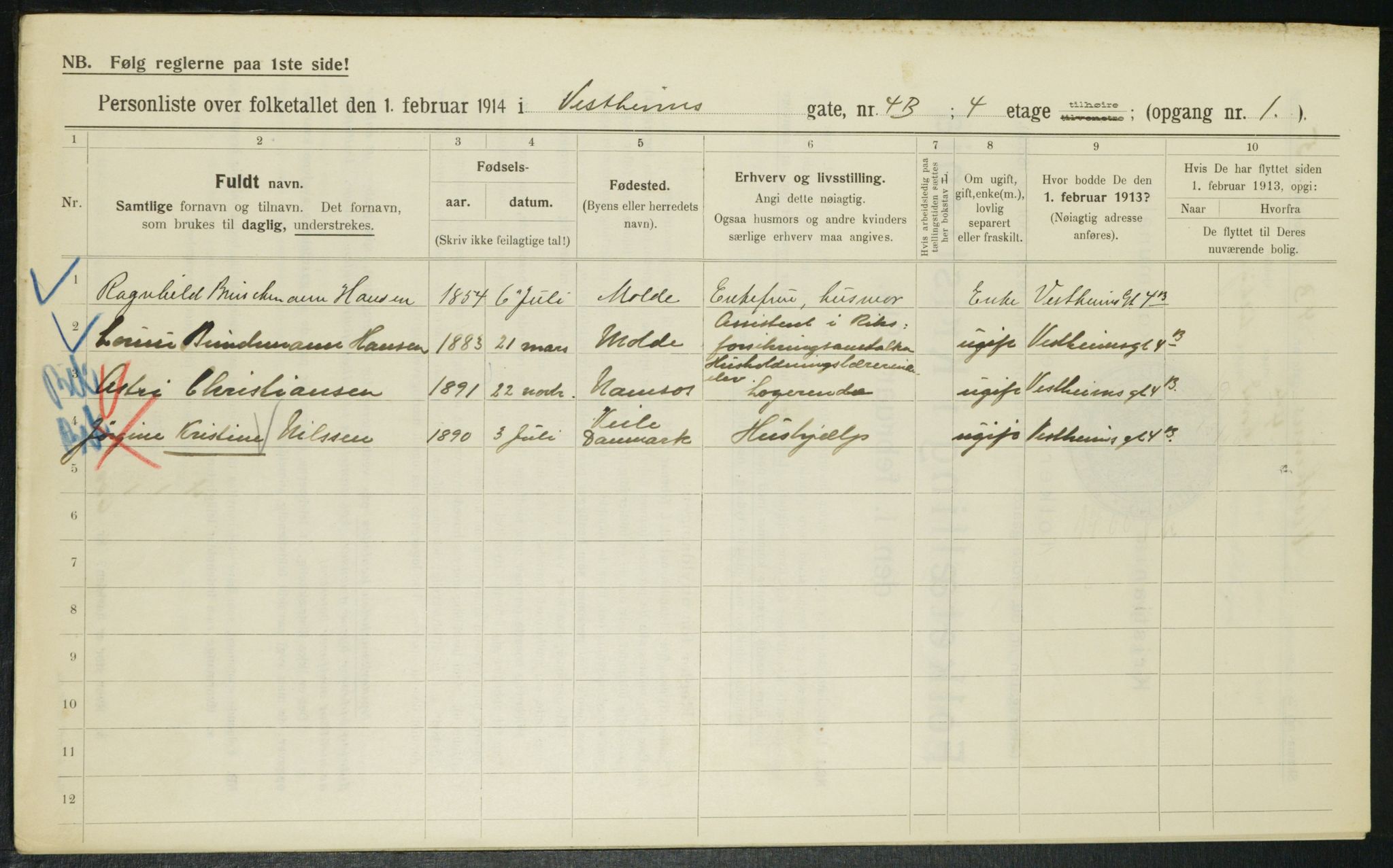 OBA, Municipal Census 1914 for Kristiania, 1914, p. 123505