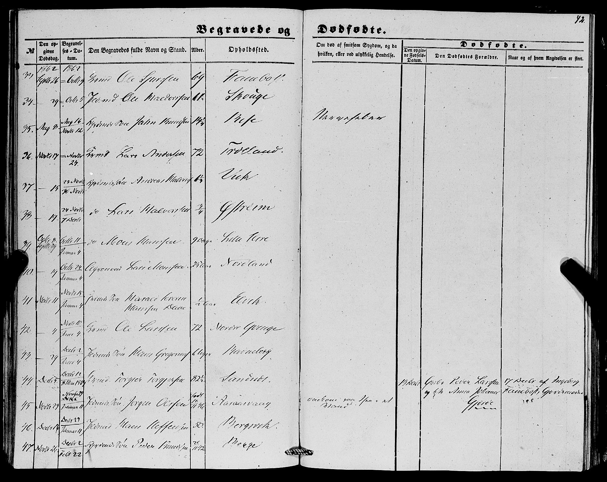 Lindås Sokneprestembete, AV/SAB-A-76701/H/Haa/Haaa/L0015: Parish register (official) no. A 15, 1848-1862, p. 42