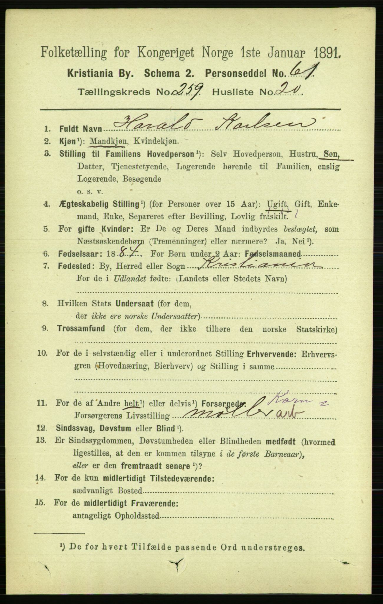 RA, 1891 census for 0301 Kristiania, 1891, p. 157750