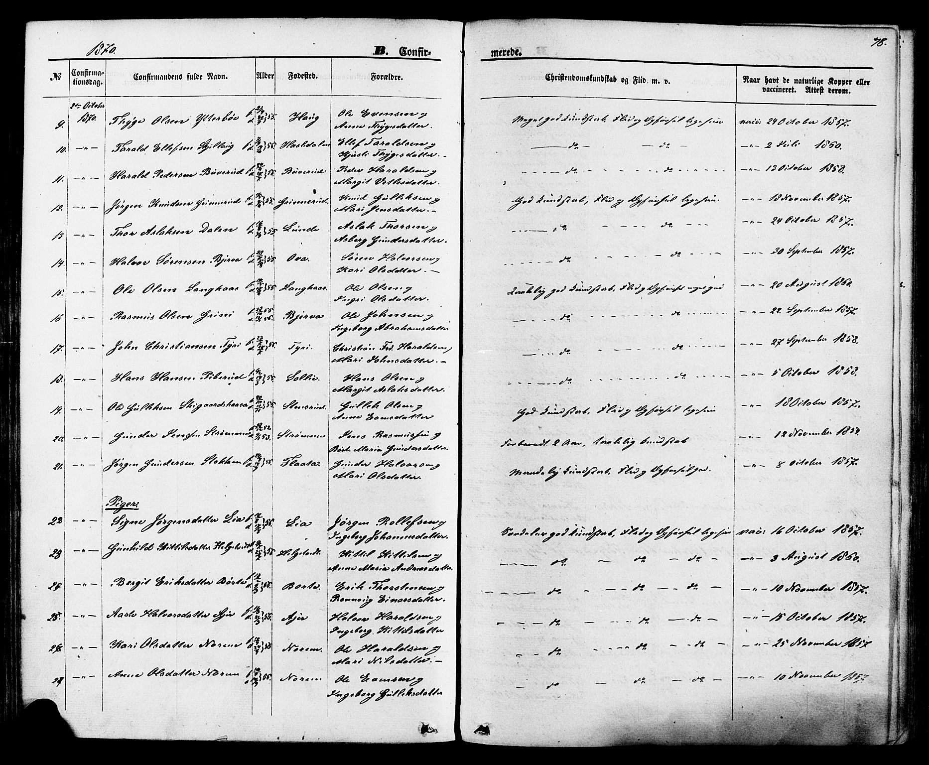 Lunde kirkebøker, SAKO/A-282/F/Fa/L0001: Parish register (official) no. I 1, 1866-1883, p. 78