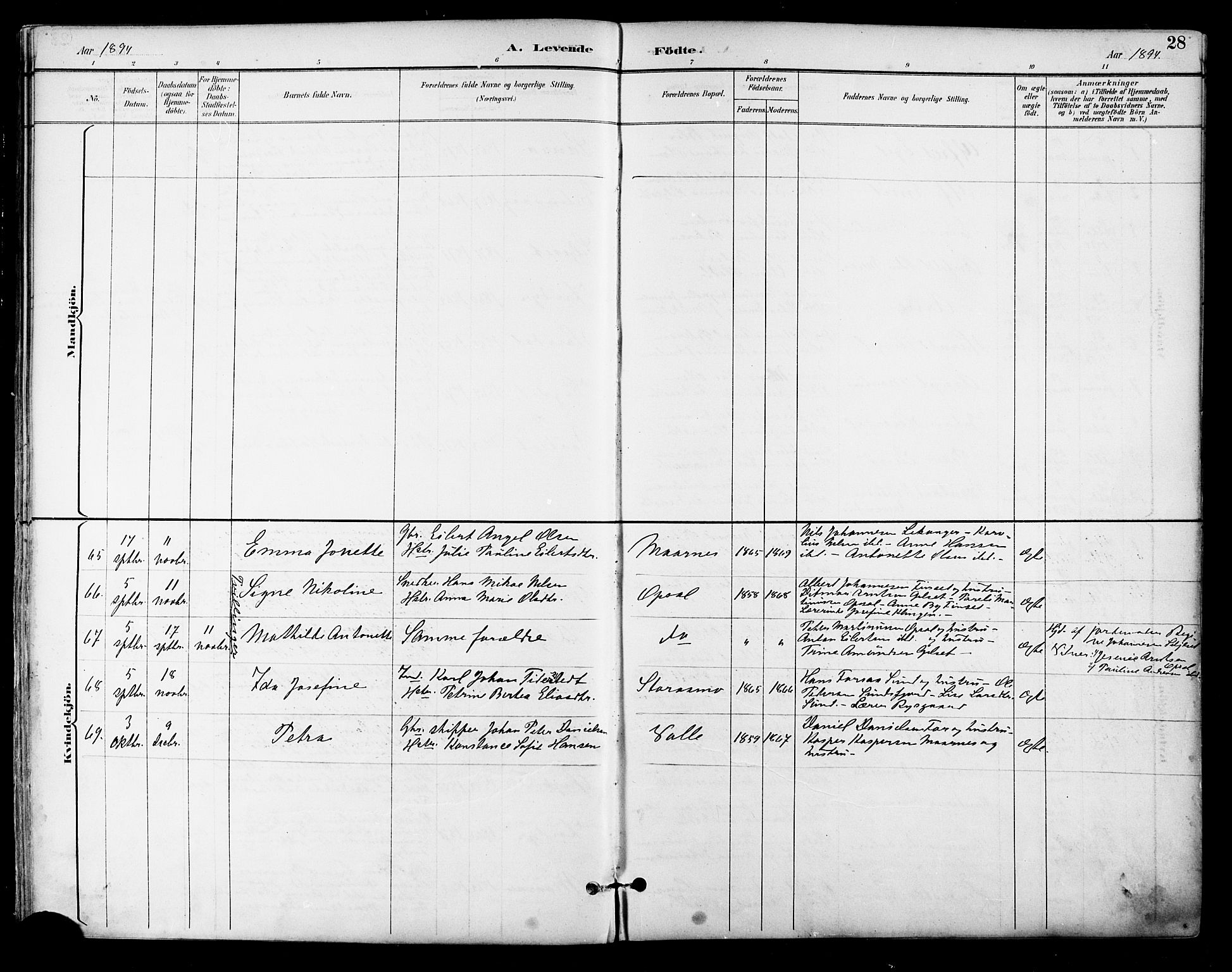 Ministerialprotokoller, klokkerbøker og fødselsregistre - Nordland, AV/SAT-A-1459/805/L0101: Parish register (official) no. 805A07, 1892-1899, p. 28