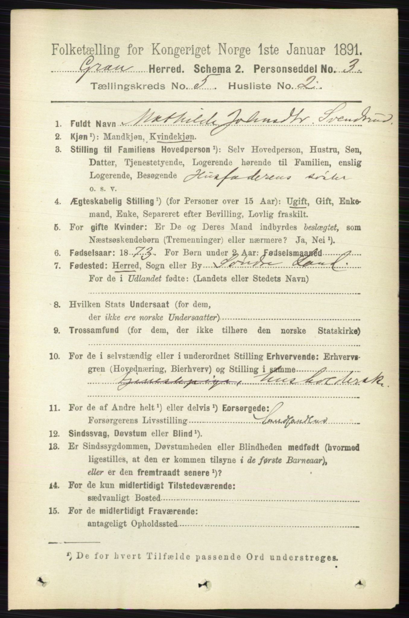 RA, 1891 census for 0534 Gran, 1891, p. 1620