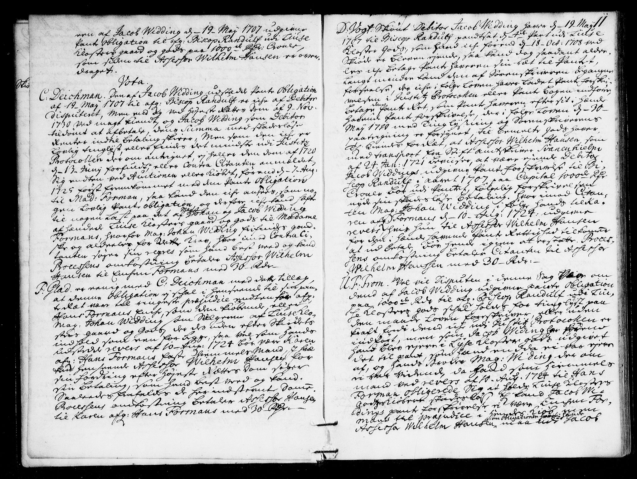 Overhoffretten 1667-1797, AV/RA-EA-2884/Ac/L0169: Voteringsprotokoll, 1734, p. 10b-11a