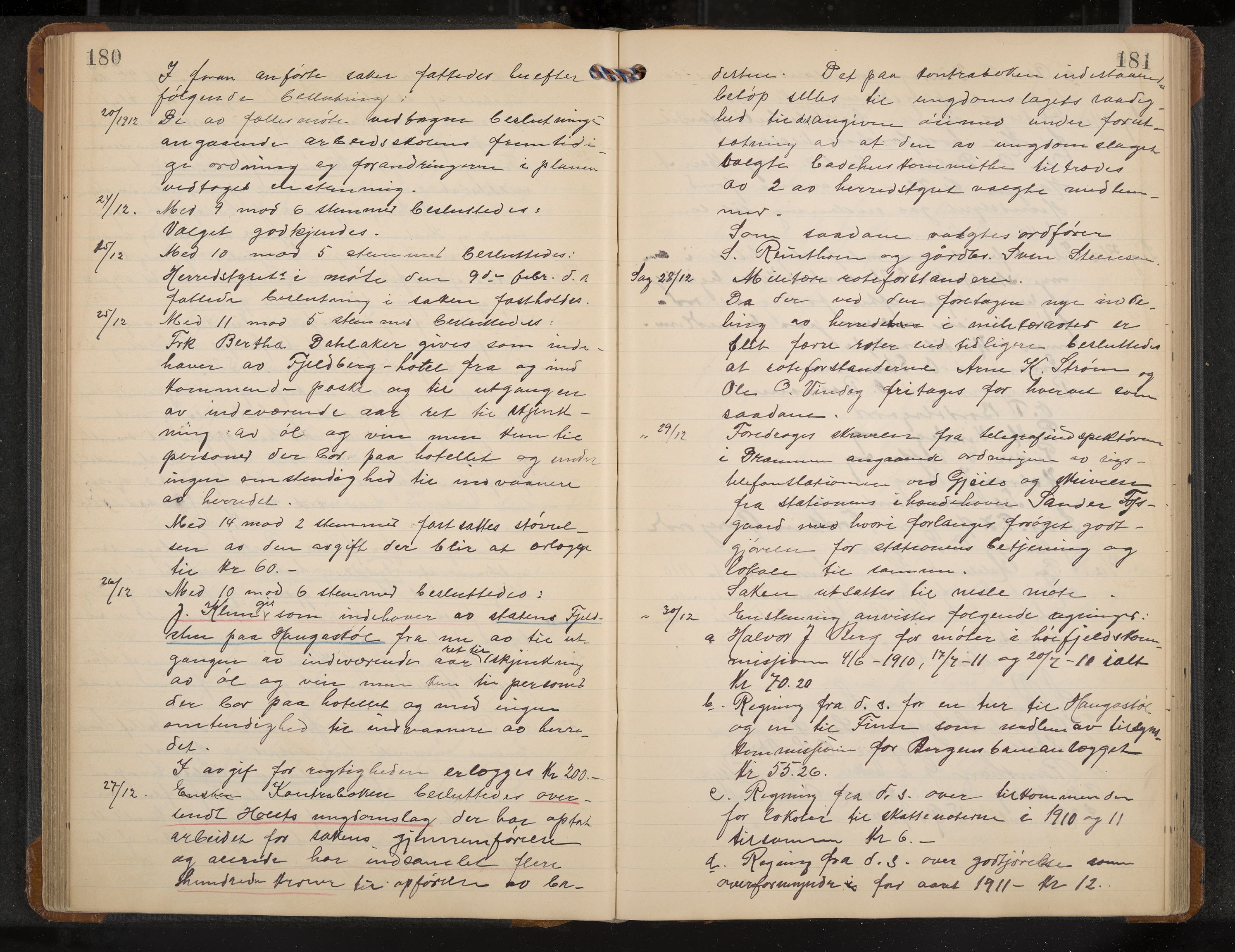 Hol formannskap og sentraladministrasjon, IKAK/0620021-1/A/L0005: Møtebok, 1909-1915, p. 180-181