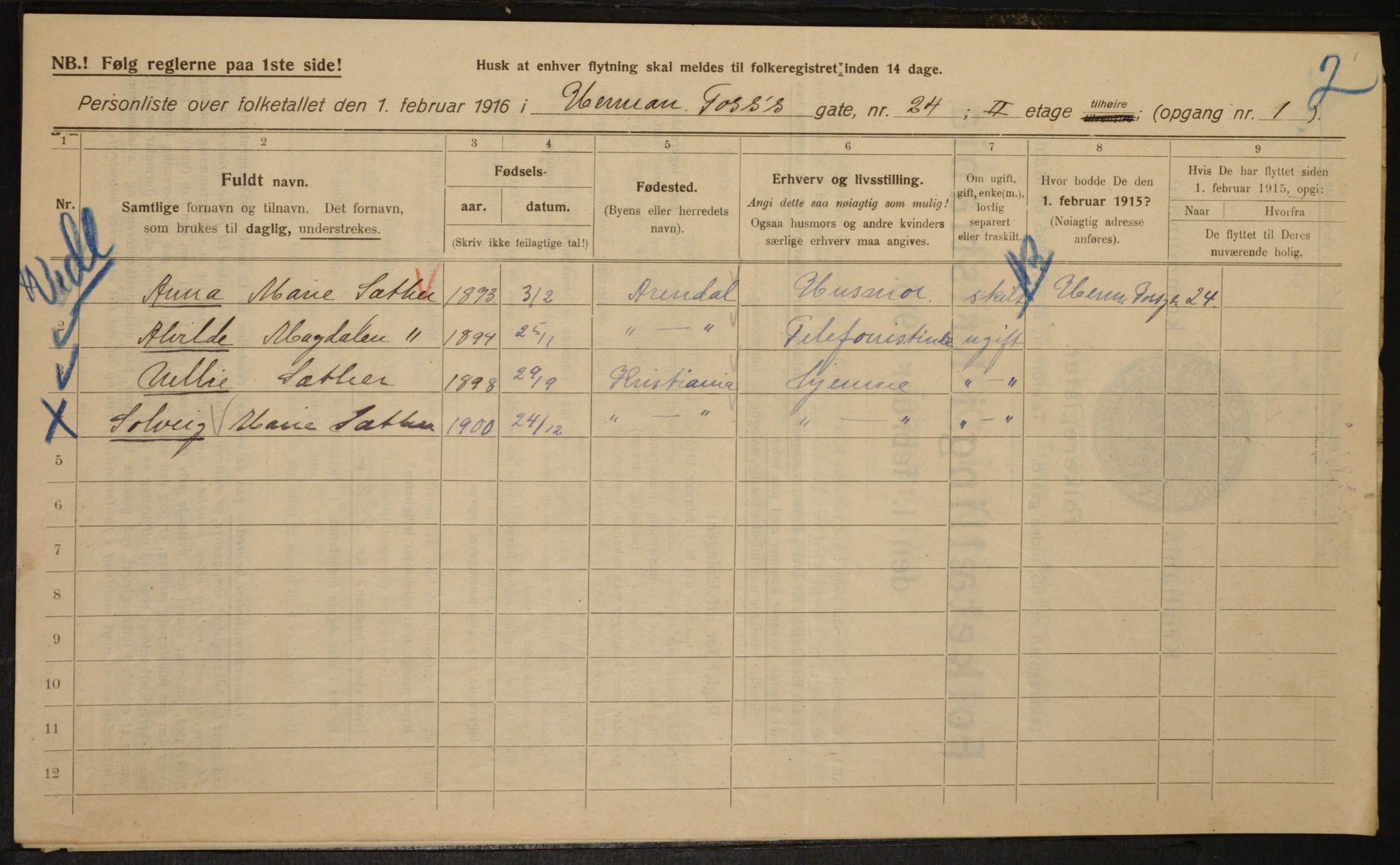 OBA, Municipal Census 1916 for Kristiania, 1916, p. 39671