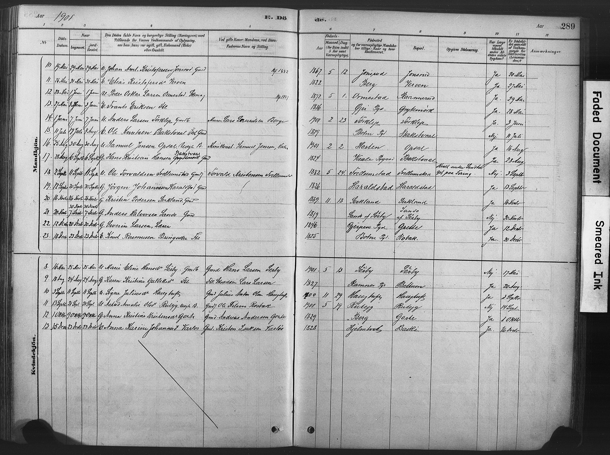 Våle kirkebøker, AV/SAKO-A-334/F/Fa/L0011: Parish register (official) no. I 11, 1878-1906, p. 289