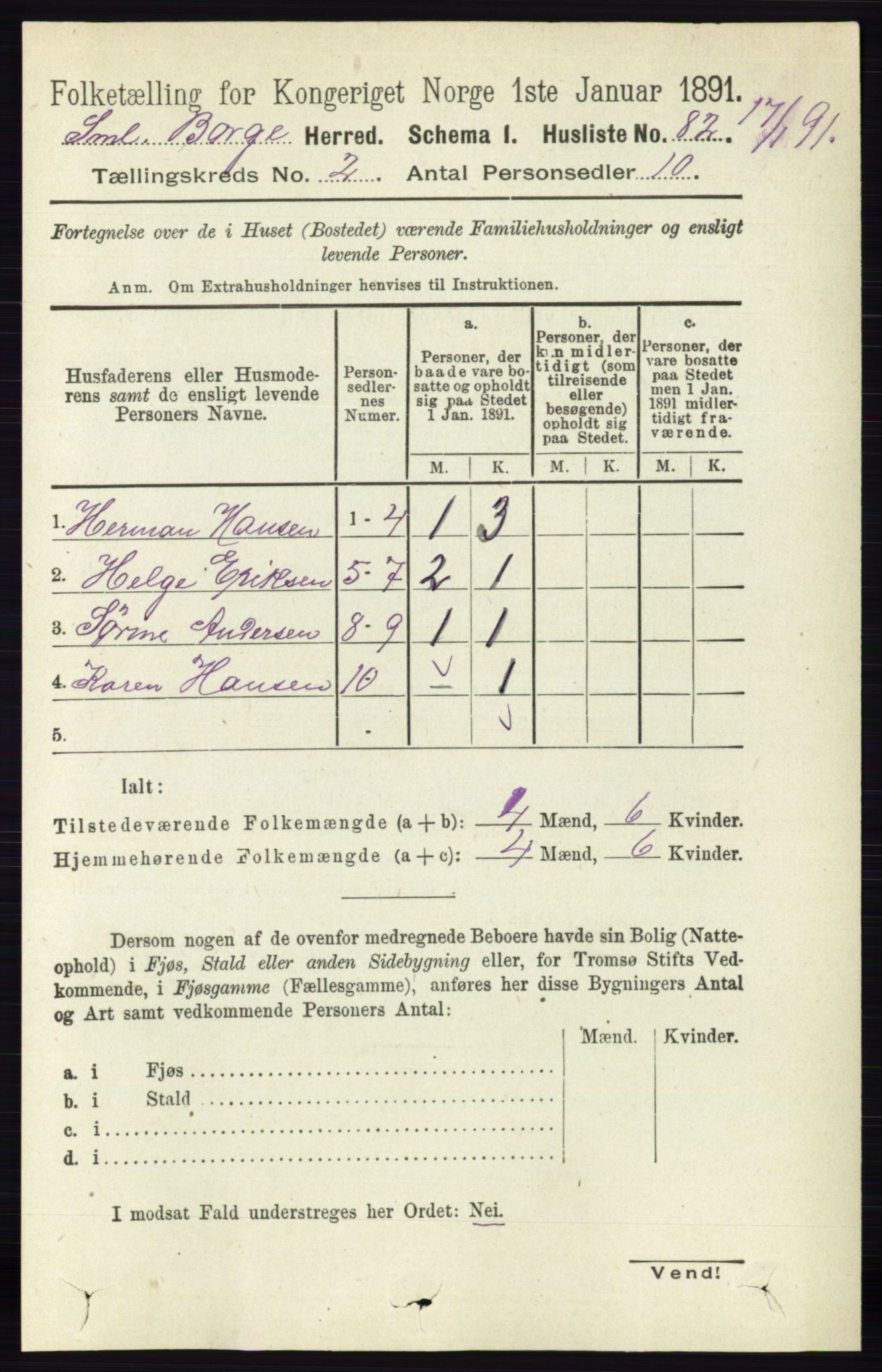 RA, 1891 census for 0113 Borge, 1891, p. 820