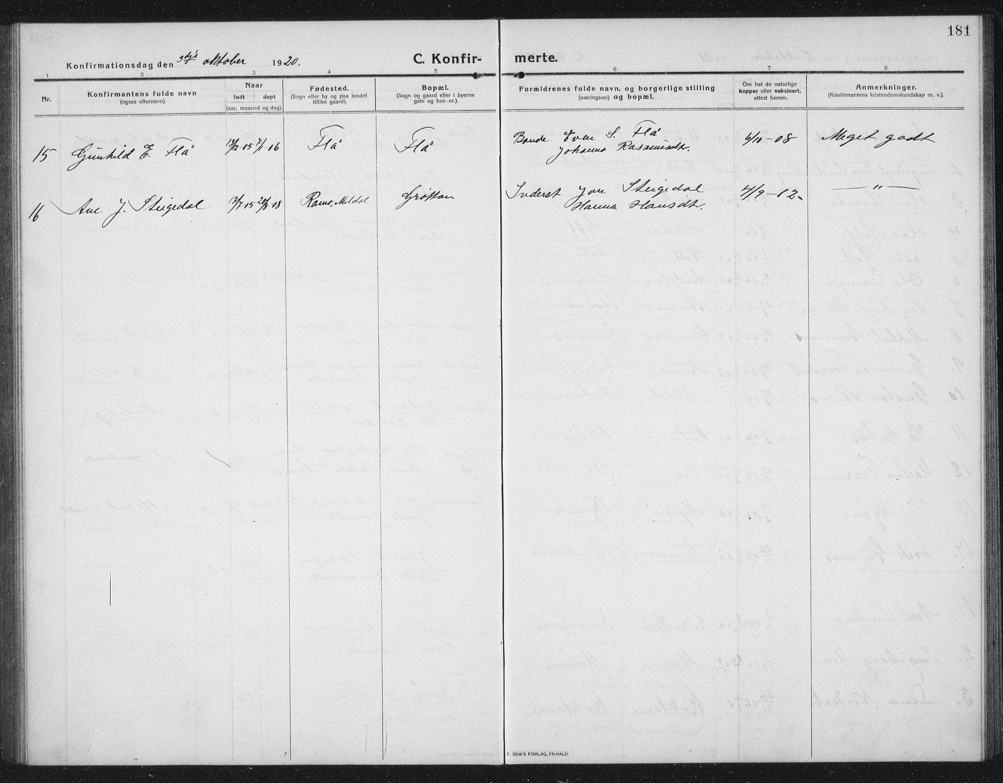 Ministerialprotokoller, klokkerbøker og fødselsregistre - Sør-Trøndelag, SAT/A-1456/674/L0877: Parish register (copy) no. 674C04, 1913-1940, p. 181