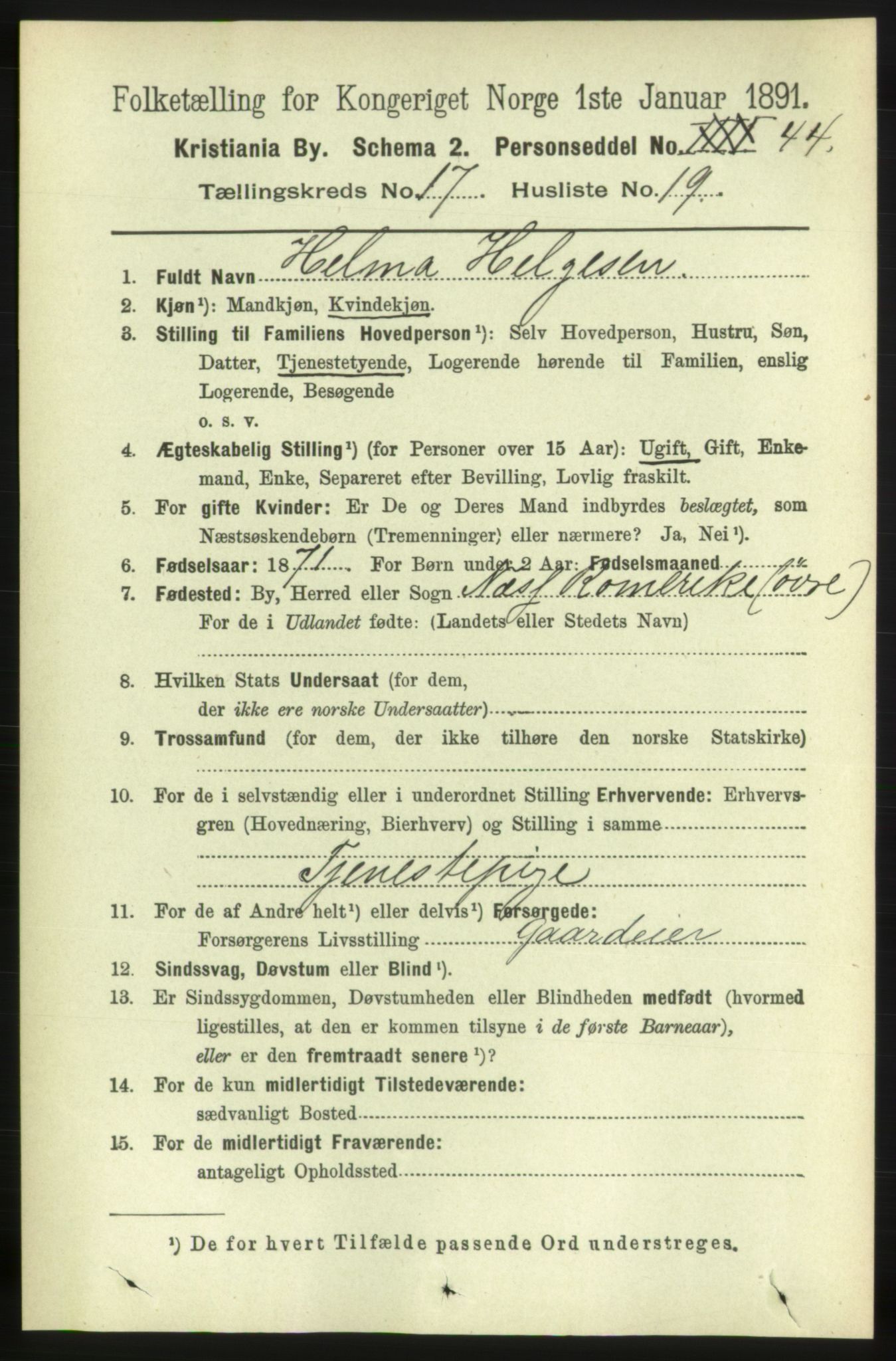 RA, 1891 census for 0301 Kristiania, 1891, p. 8551