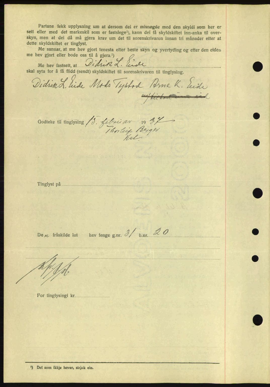 Nordfjord sorenskriveri, AV/SAB-A-2801/02/02b/02bj/L0001: Mortgage book no. A1, 1936-1937, Diary no: : 181/1937