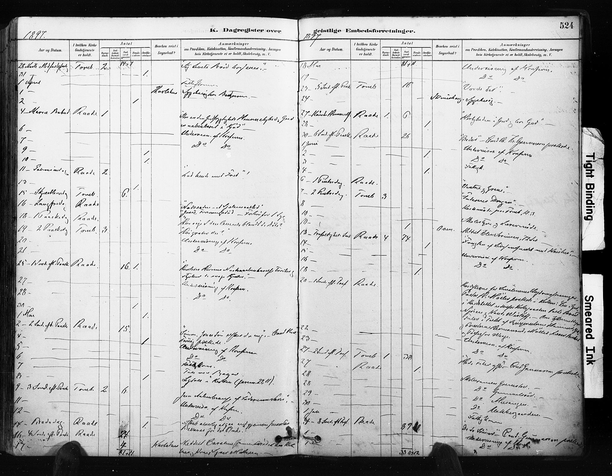 Råde prestekontor kirkebøker, AV/SAO-A-2009/F/Fa/L0007: Parish register (official) no. 7, 1878-1902, p. 524