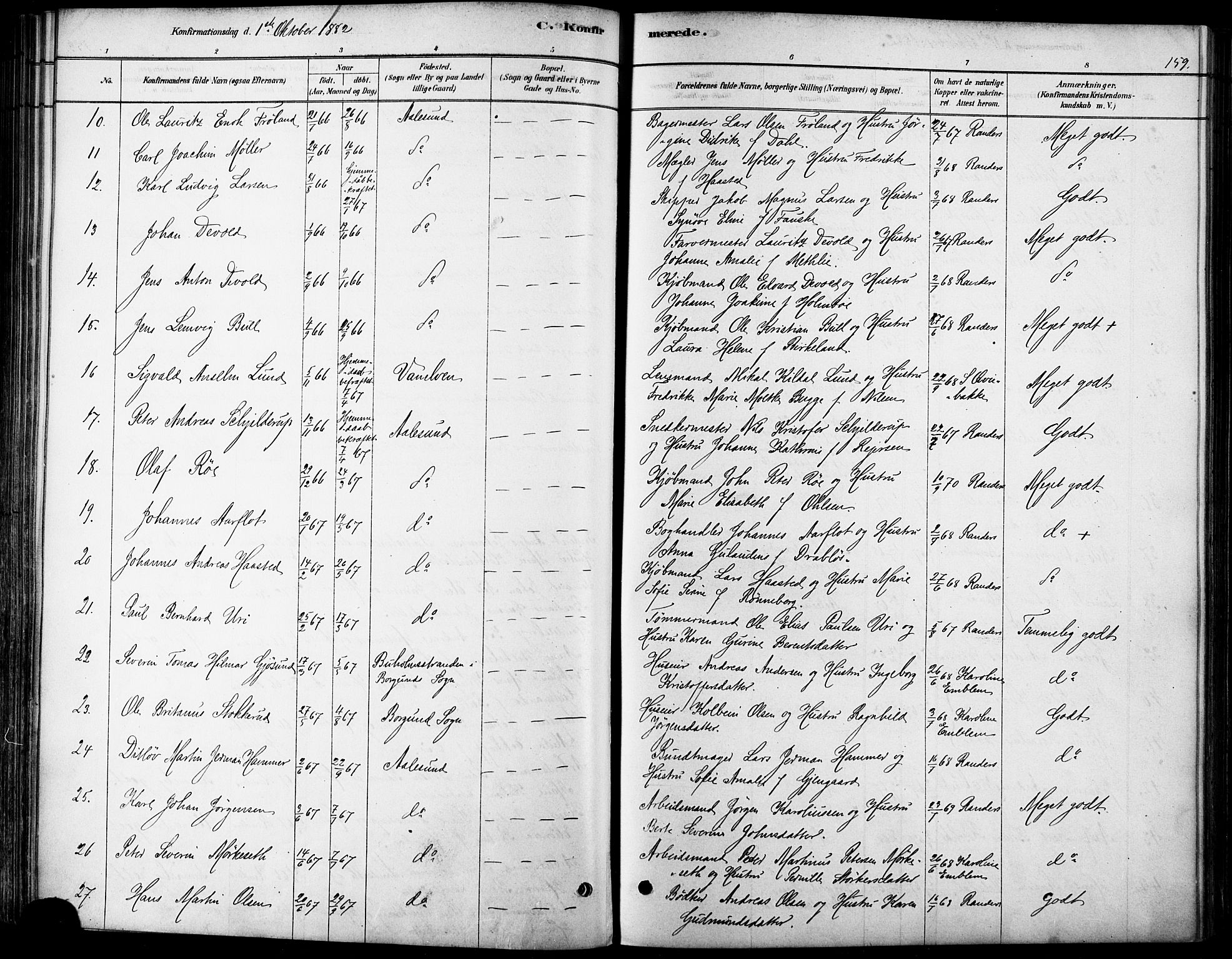 Ministerialprotokoller, klokkerbøker og fødselsregistre - Møre og Romsdal, AV/SAT-A-1454/529/L0454: Parish register (official) no. 529A04, 1878-1885, p. 159