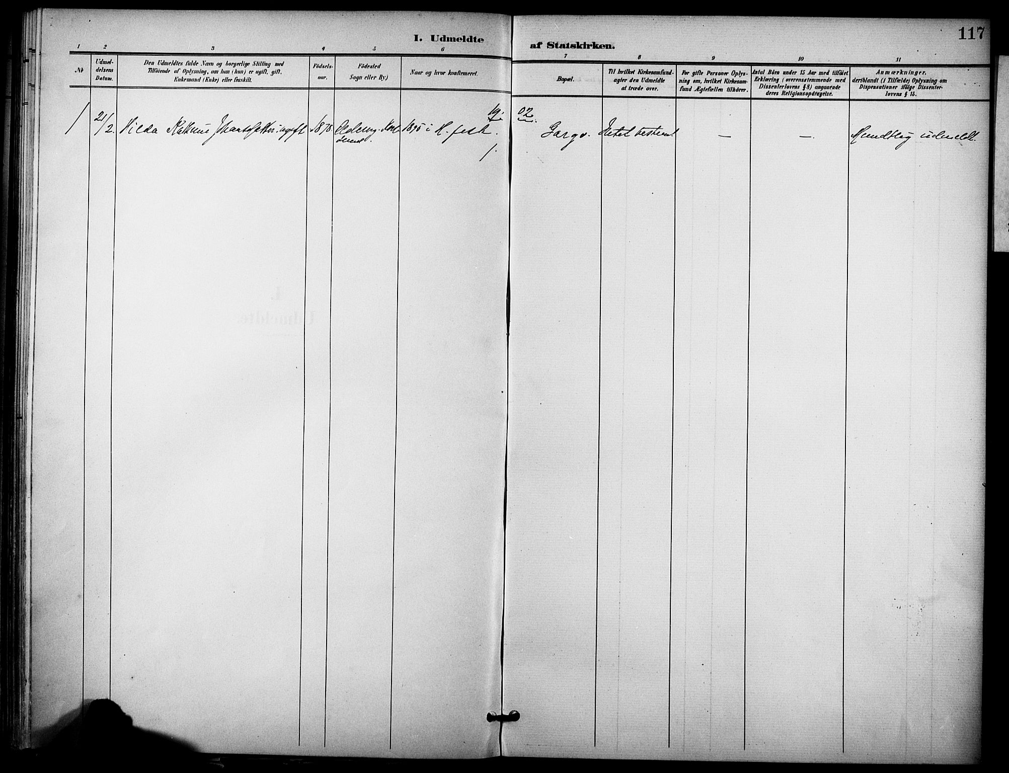 Hammerfest sokneprestkontor, SATØ/S-1347/H/Ha/L0012.kirke: Parish register (official) no. 12, 1898-1908, p. 117
