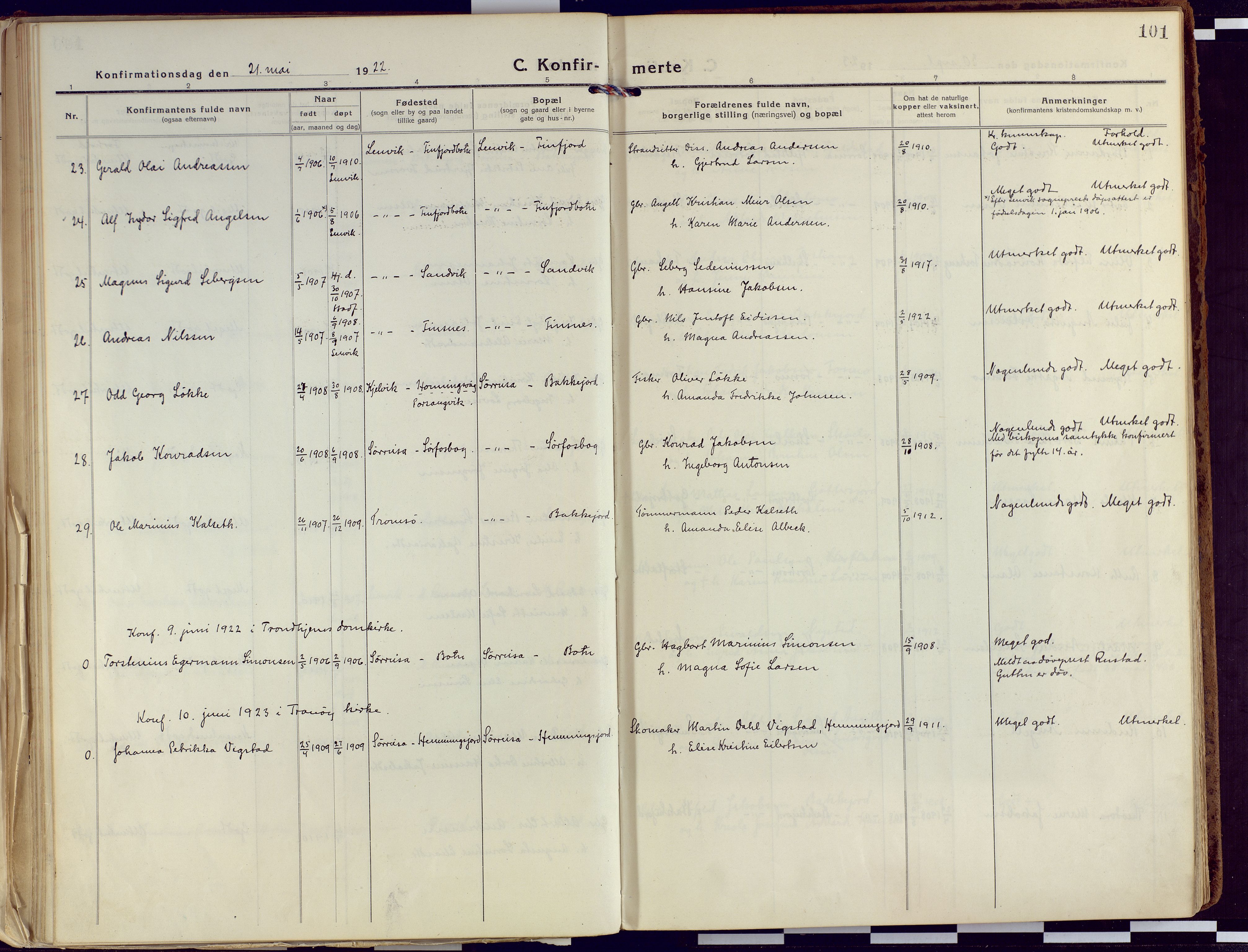 Tranøy sokneprestkontor, AV/SATØ-S-1313/I/Ia/Iaa/L0015kirke: Parish register (official) no. 15, 1919-1928, p. 101