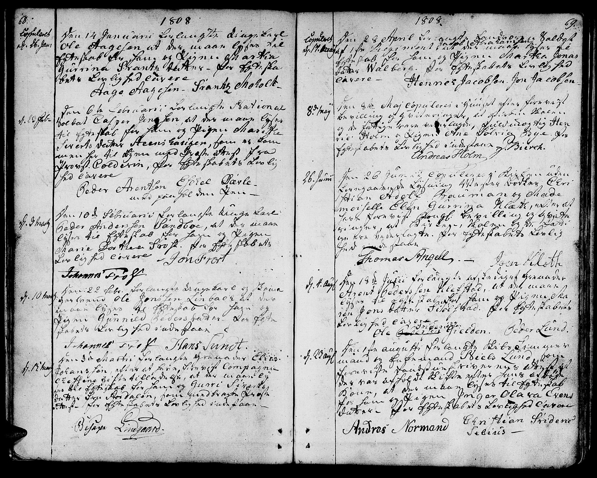 Ministerialprotokoller, klokkerbøker og fødselsregistre - Sør-Trøndelag, SAT/A-1456/601/L0042: Parish register (official) no. 601A10, 1802-1830, p. 68-69