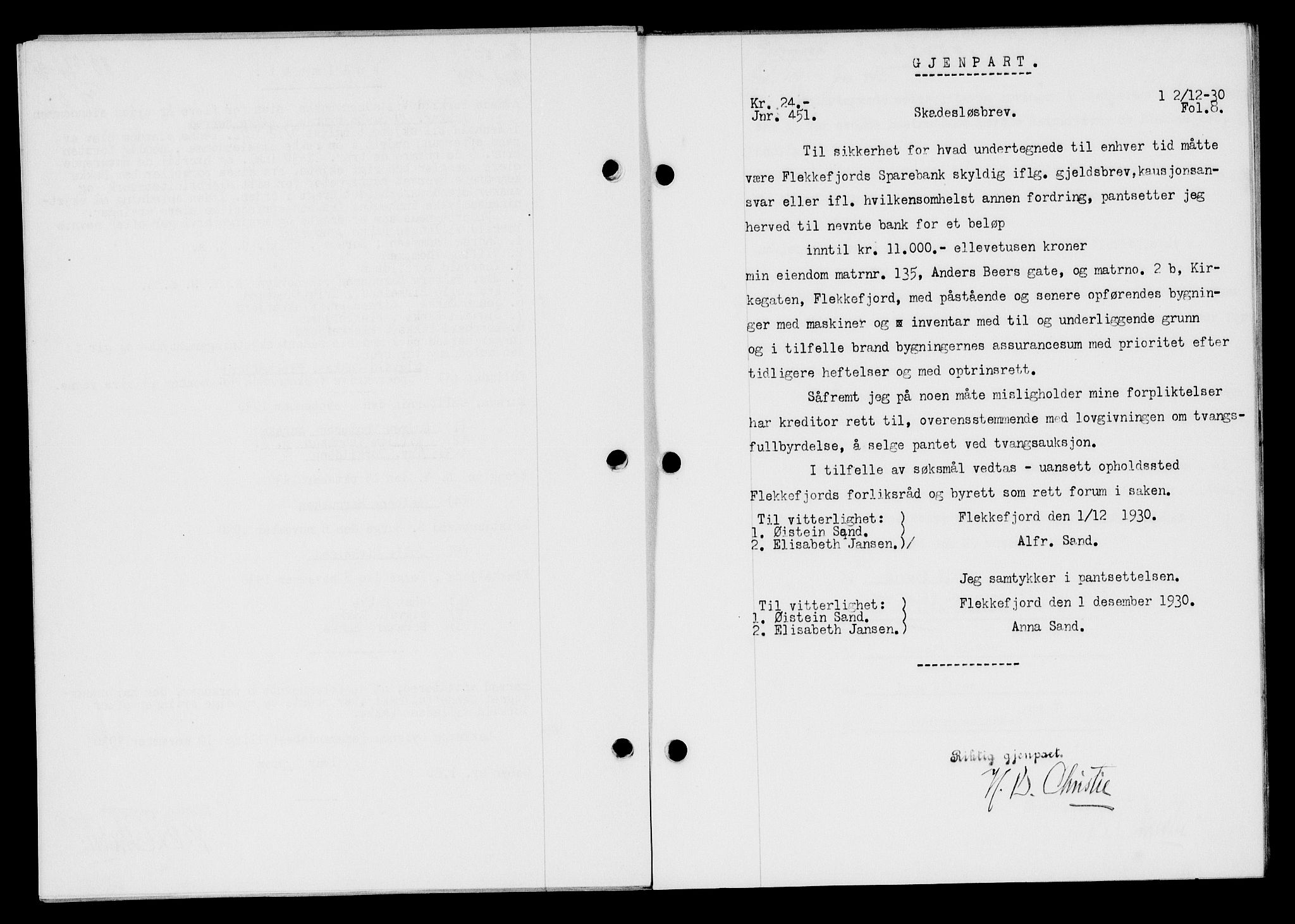 Flekkefjord sorenskriveri, AV/SAK-1221-0001/G/Gb/Gba/L0046: Mortgage book no. 44, 1930-1931, Deed date: 02.12.1930