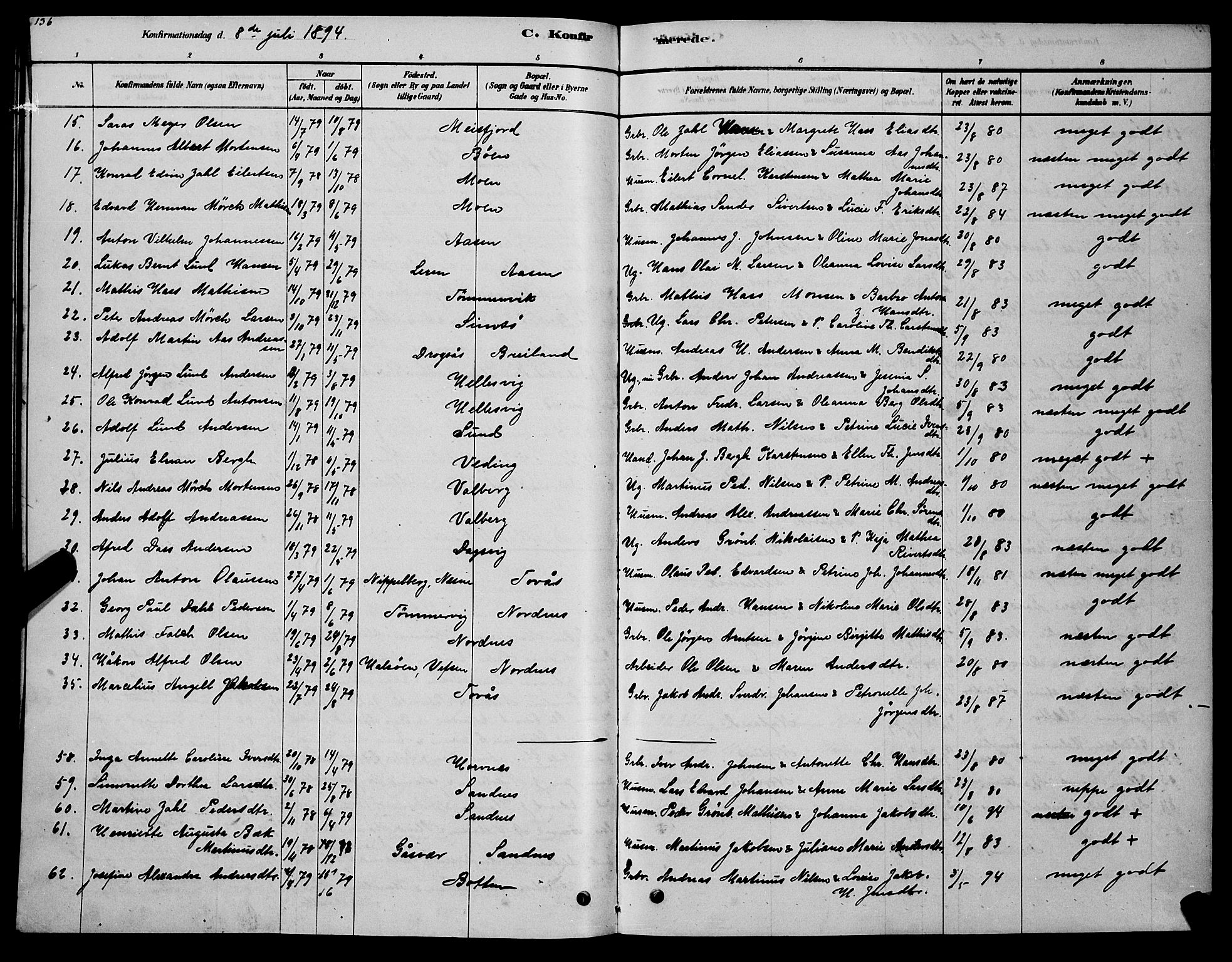 Ministerialprotokoller, klokkerbøker og fødselsregistre - Nordland, AV/SAT-A-1459/831/L0477: Parish register (copy) no. 831C04, 1878-1897, p. 136