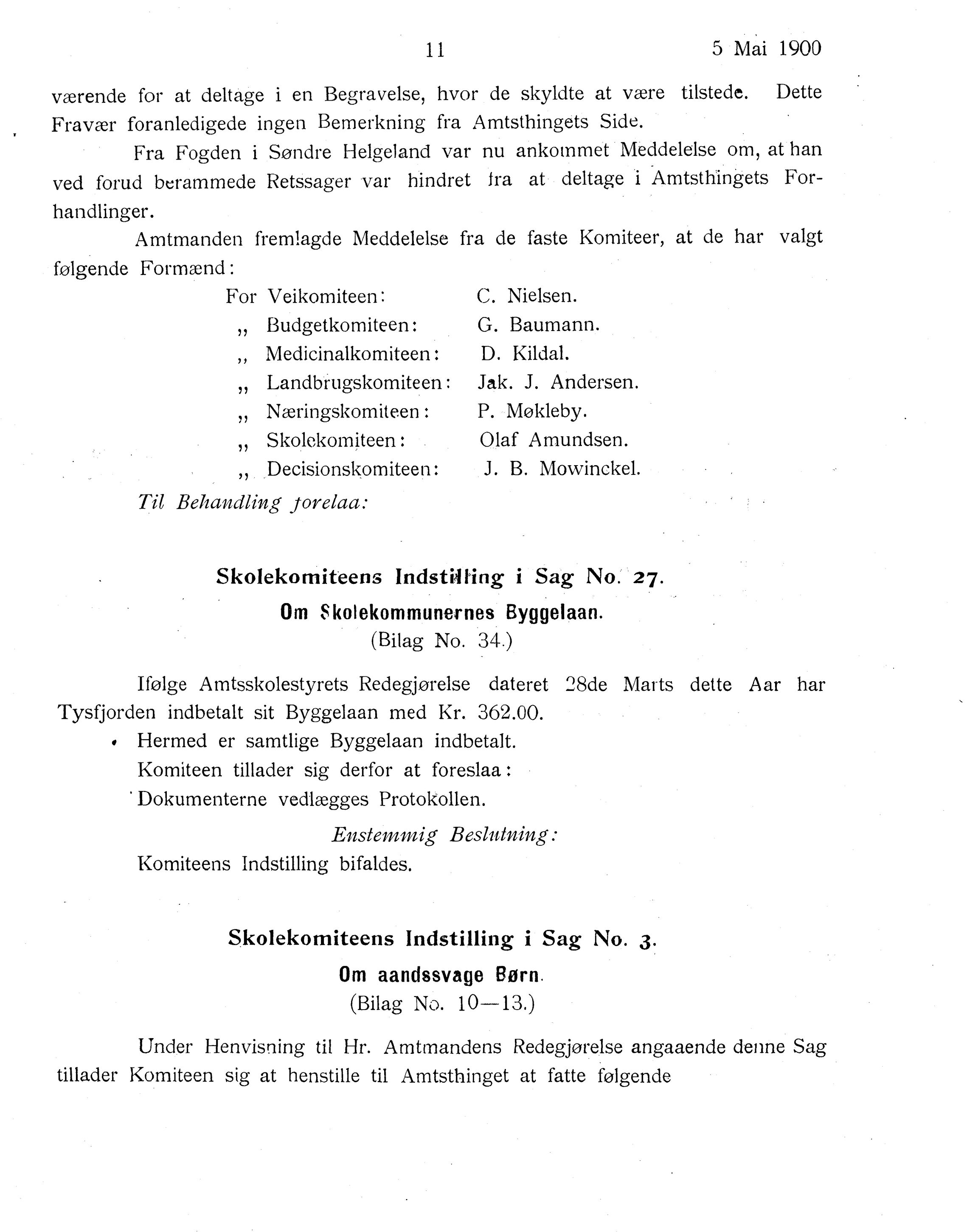 Nordland Fylkeskommune. Fylkestinget, AIN/NFK-17/176/A/Ac/L0023: Fylkestingsforhandlinger 1900, 1900