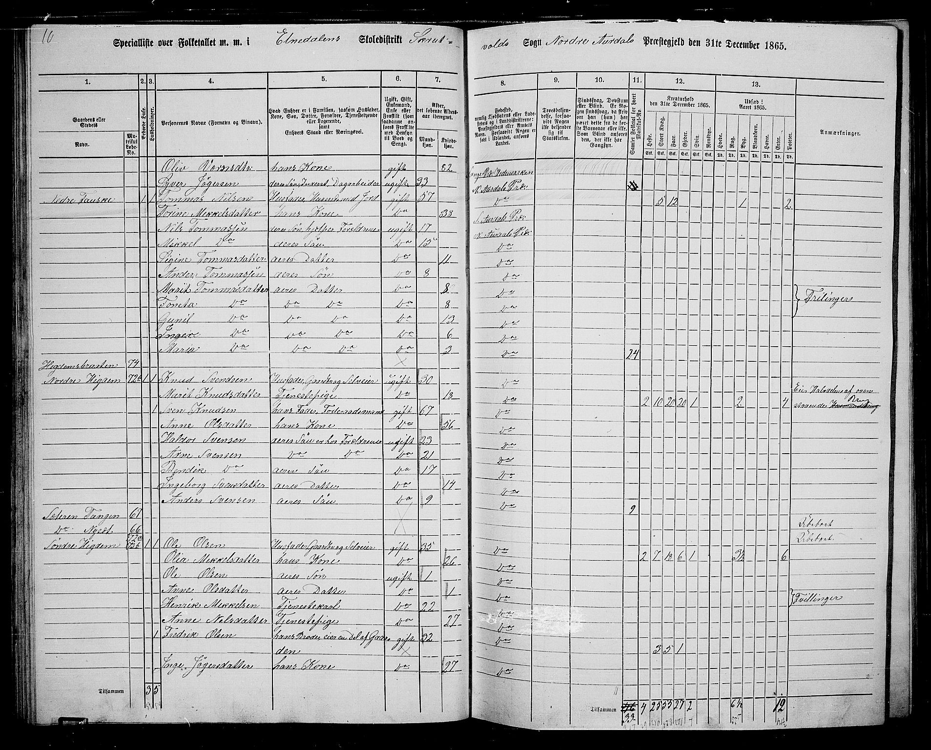 RA, 1865 census for Nord-Aurdal, 1865, p. 49