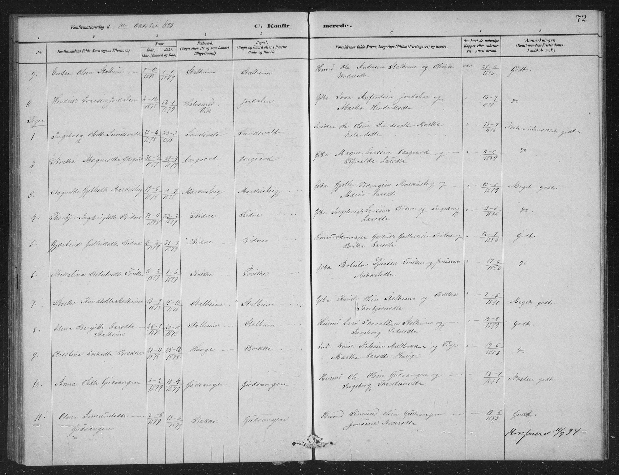 Vossestrand Sokneprestembete, AV/SAB-A-79101/H/Hab: Parish register (copy) no. A 2, 1880-1902, p. 72