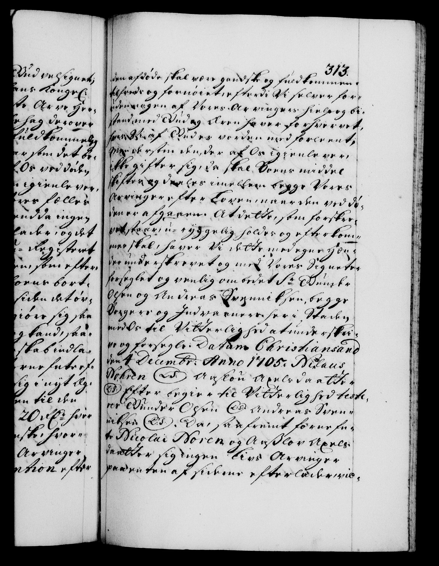 Danske Kanselli 1572-1799, AV/RA-EA-3023/F/Fc/Fca/Fcaa/L0019: Norske registre, 1704-1707, p. 313a