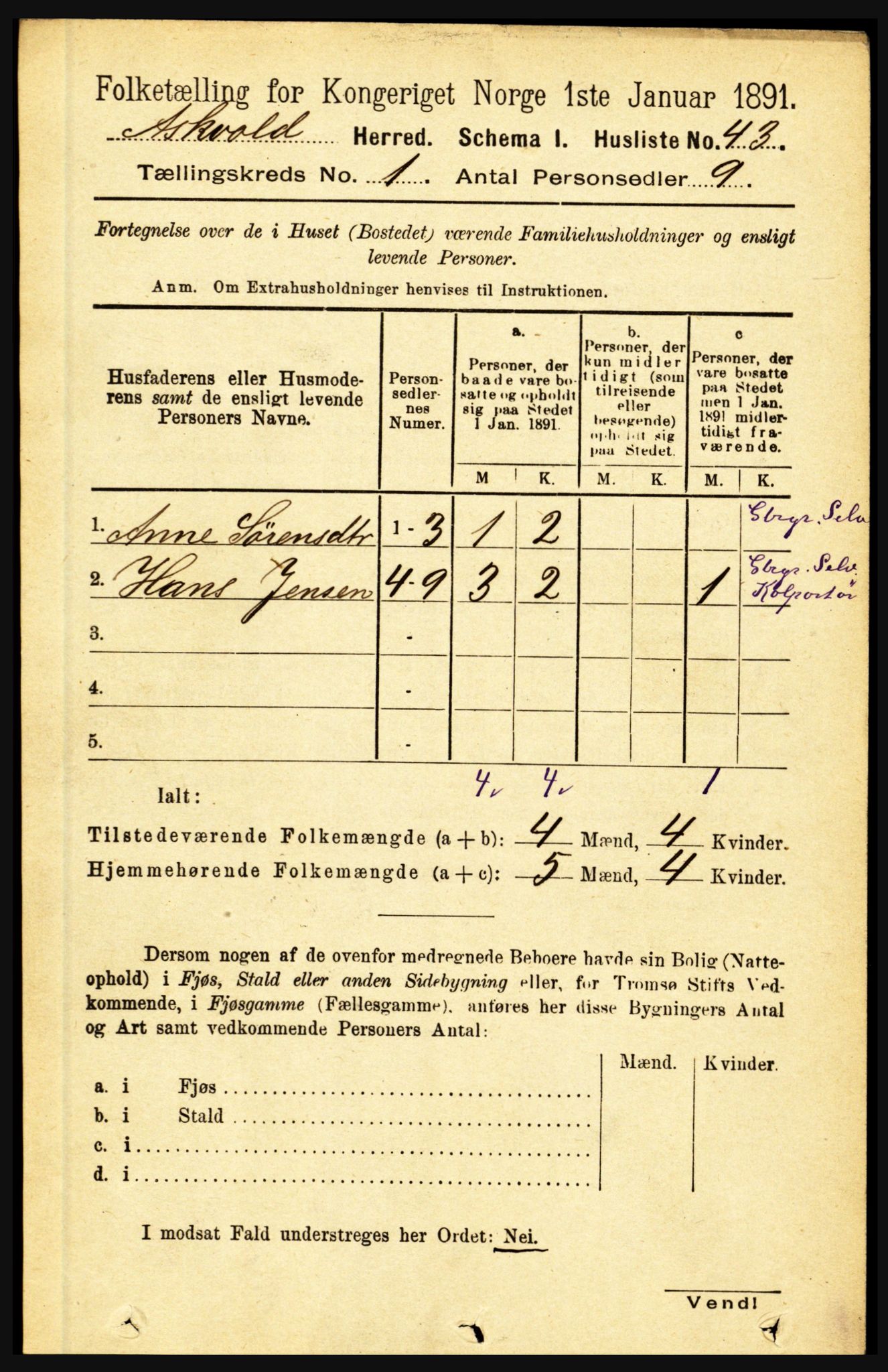 RA, 1891 census for 1428 Askvoll, 1891, p. 69