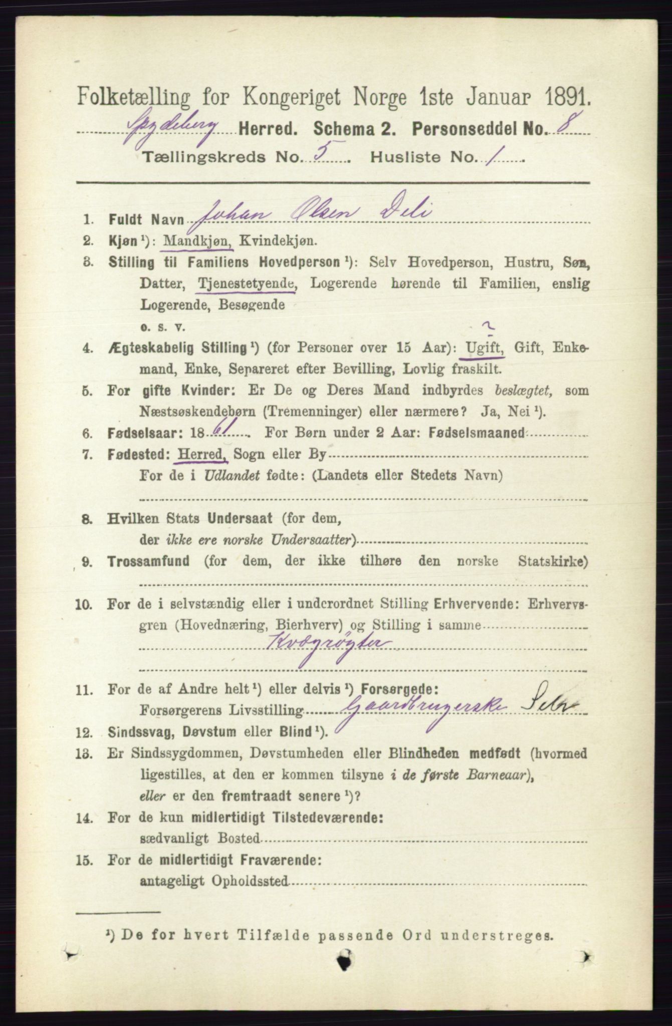 RA, 1891 census for 0123 Spydeberg, 1891, p. 2358