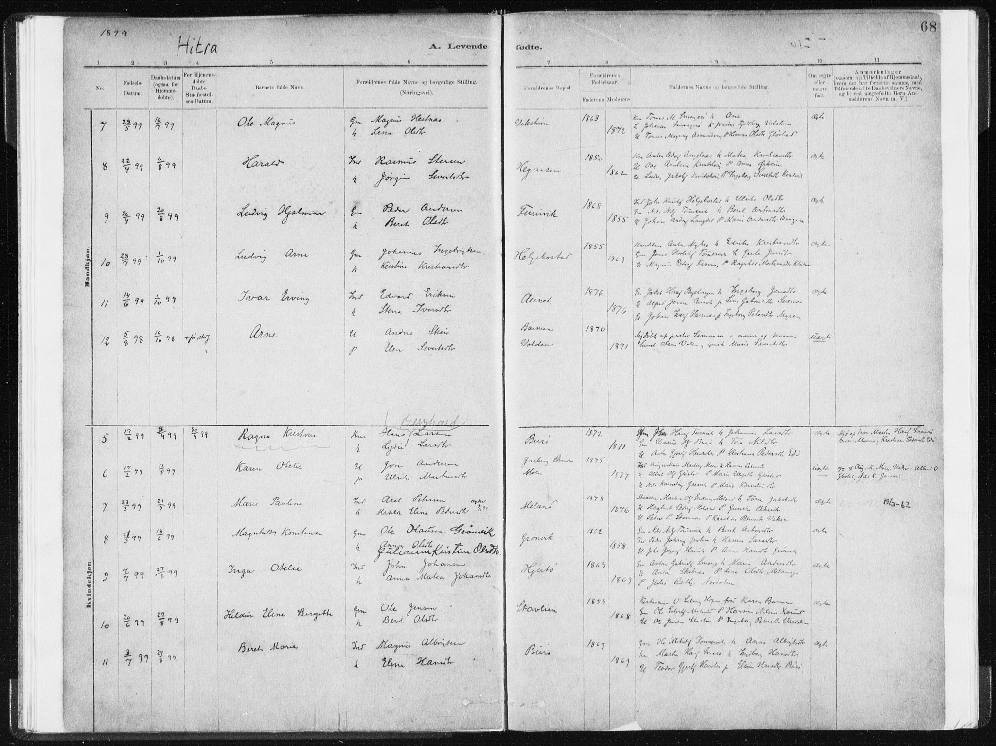 Ministerialprotokoller, klokkerbøker og fødselsregistre - Sør-Trøndelag, SAT/A-1456/634/L0533: Parish register (official) no. 634A09, 1882-1901, p. 68