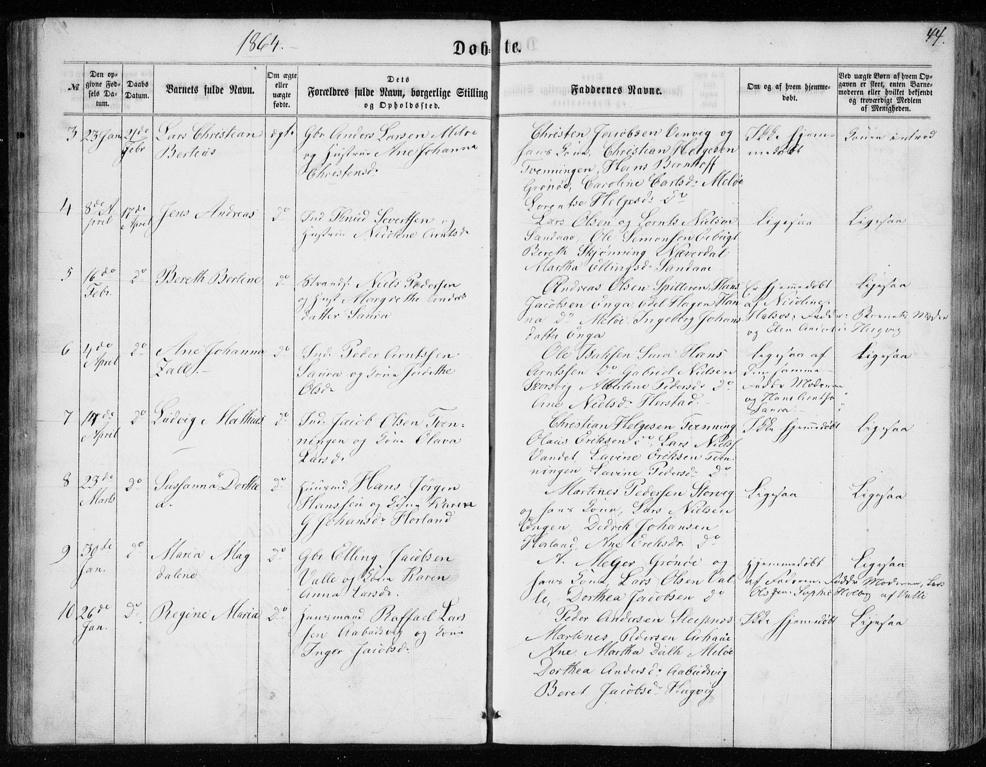 Ministerialprotokoller, klokkerbøker og fødselsregistre - Nordland, SAT/A-1459/843/L0634: Parish register (copy) no. 843C03, 1860-1884, p. 44